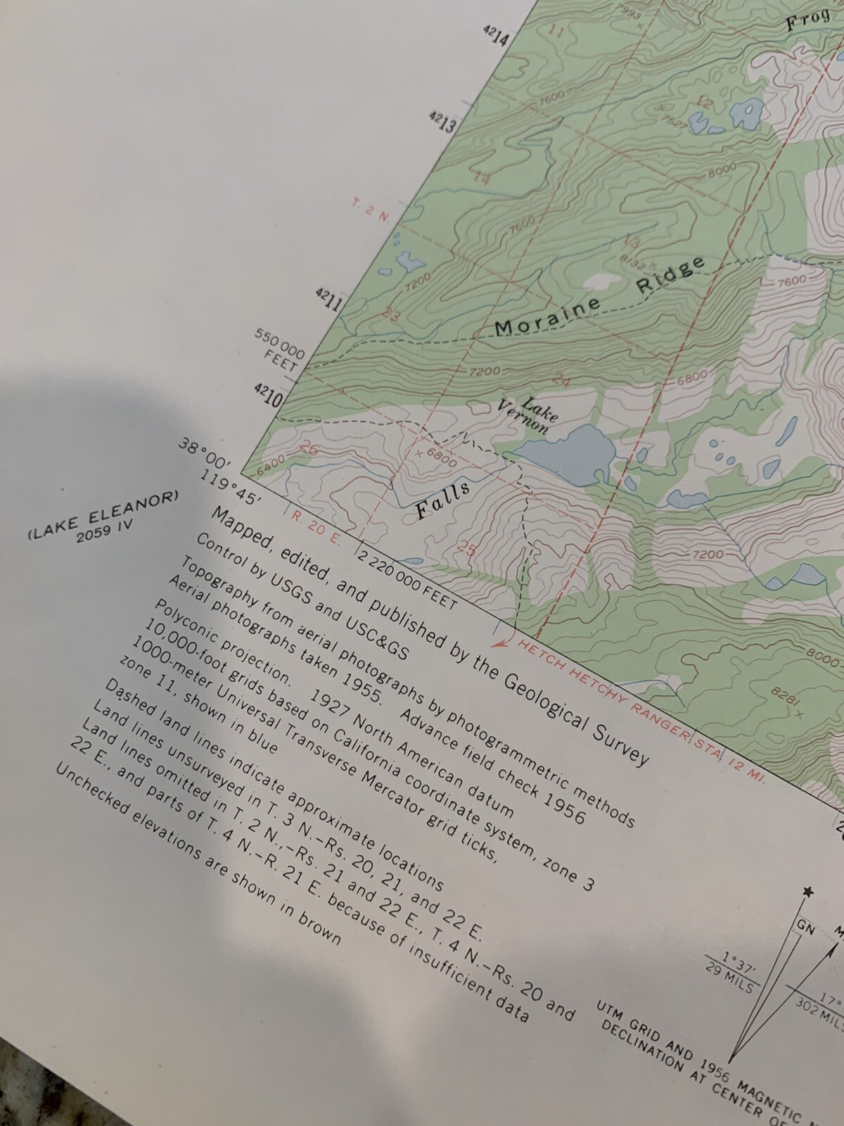 VTG 1956 Topographic Map Tower Peak, Yosemite, CA 22″ x 18″