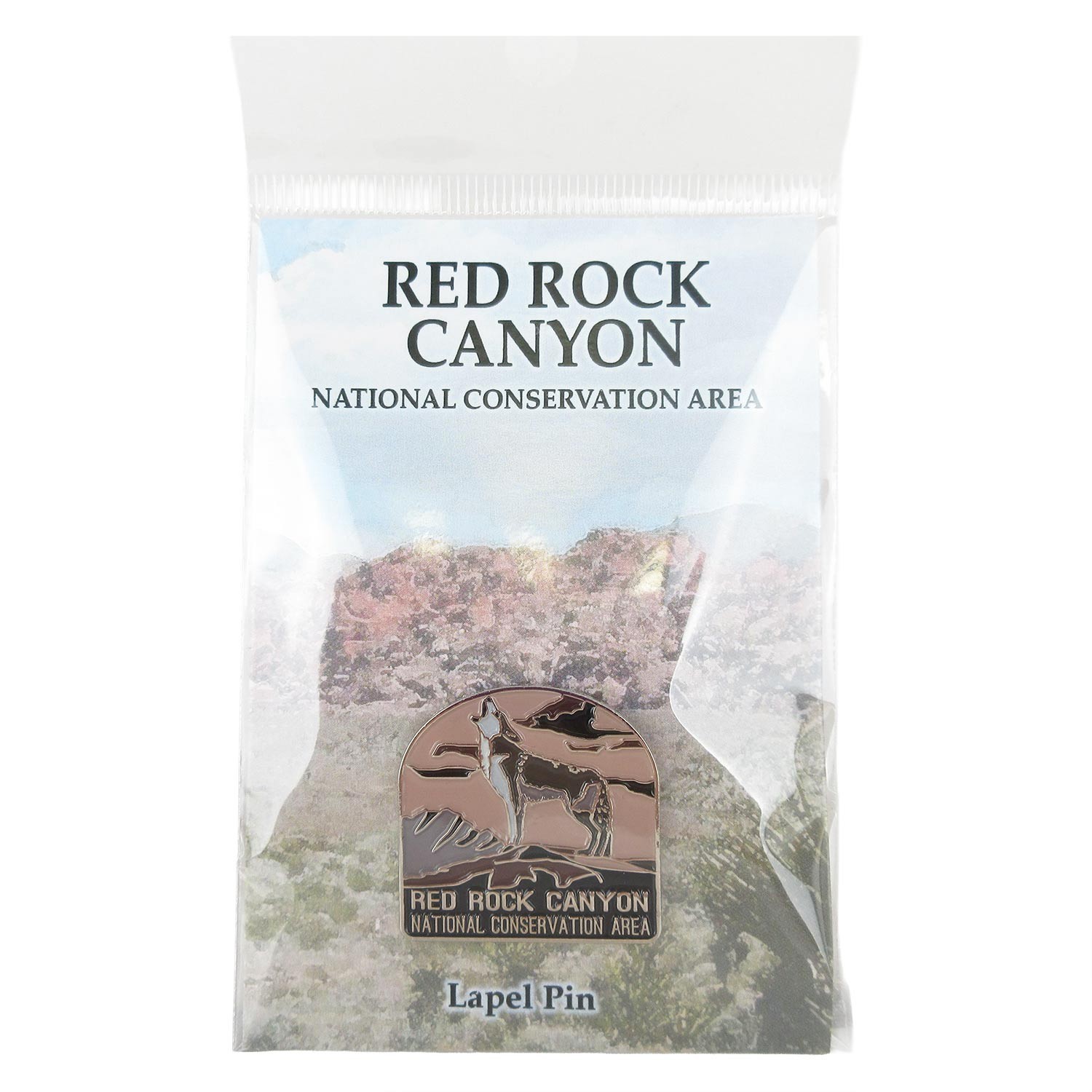 Red Rock Canyon Lapel Pin w/ Desert Howling Coyote Las Vegas Nevada Souvenir