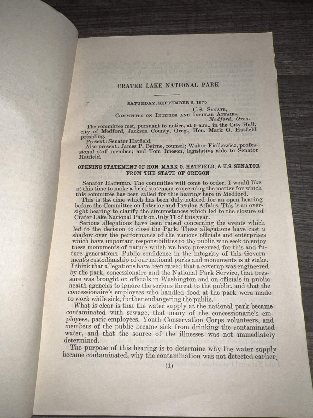 Crater Lake National Park Sep.6,1975 Hearing Book U. S. Senate Washington D.C.10