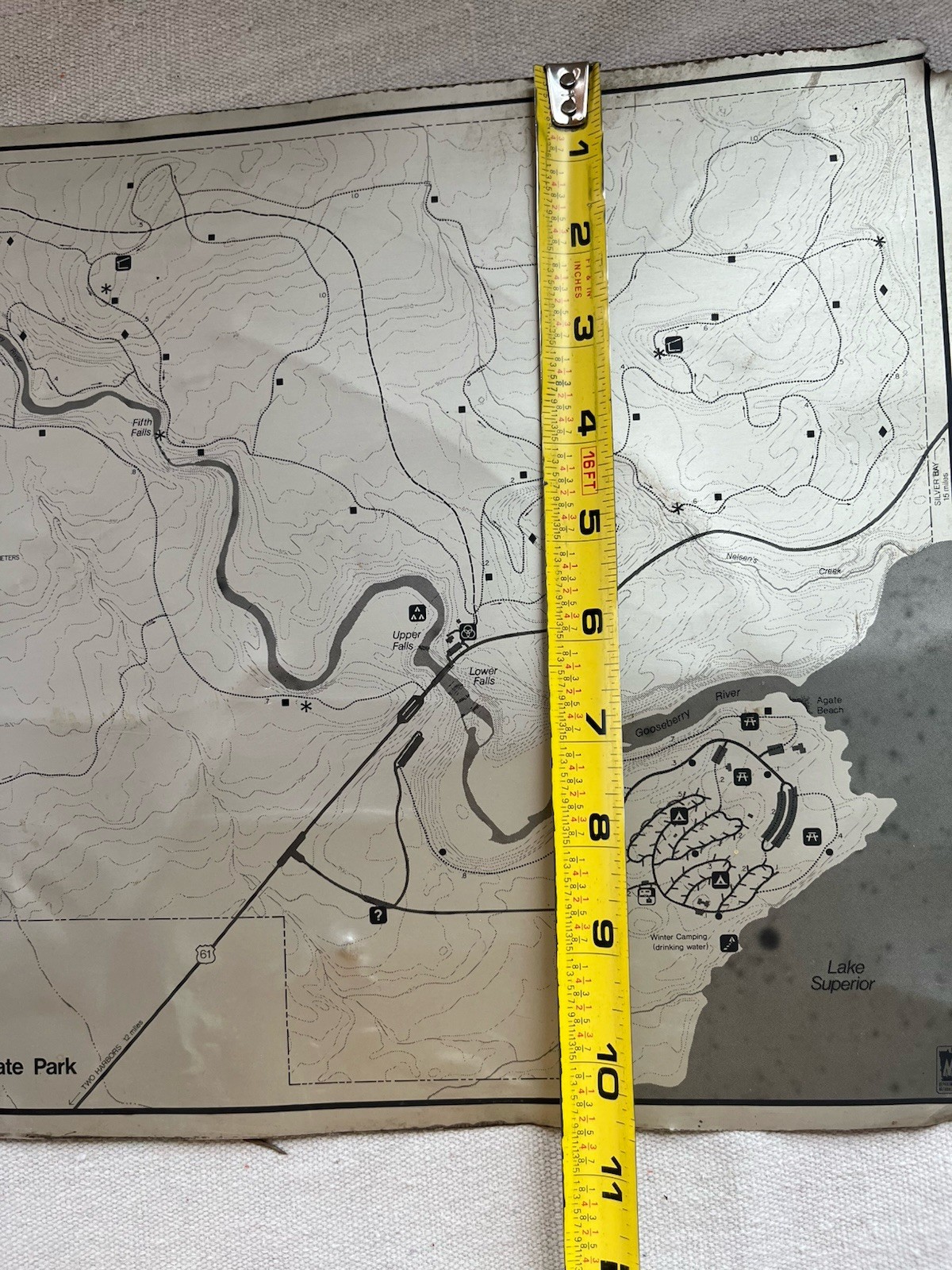 Authentic VTG Gooseberry State Park Trails Tin Metal Map w/Legend Lake Superior