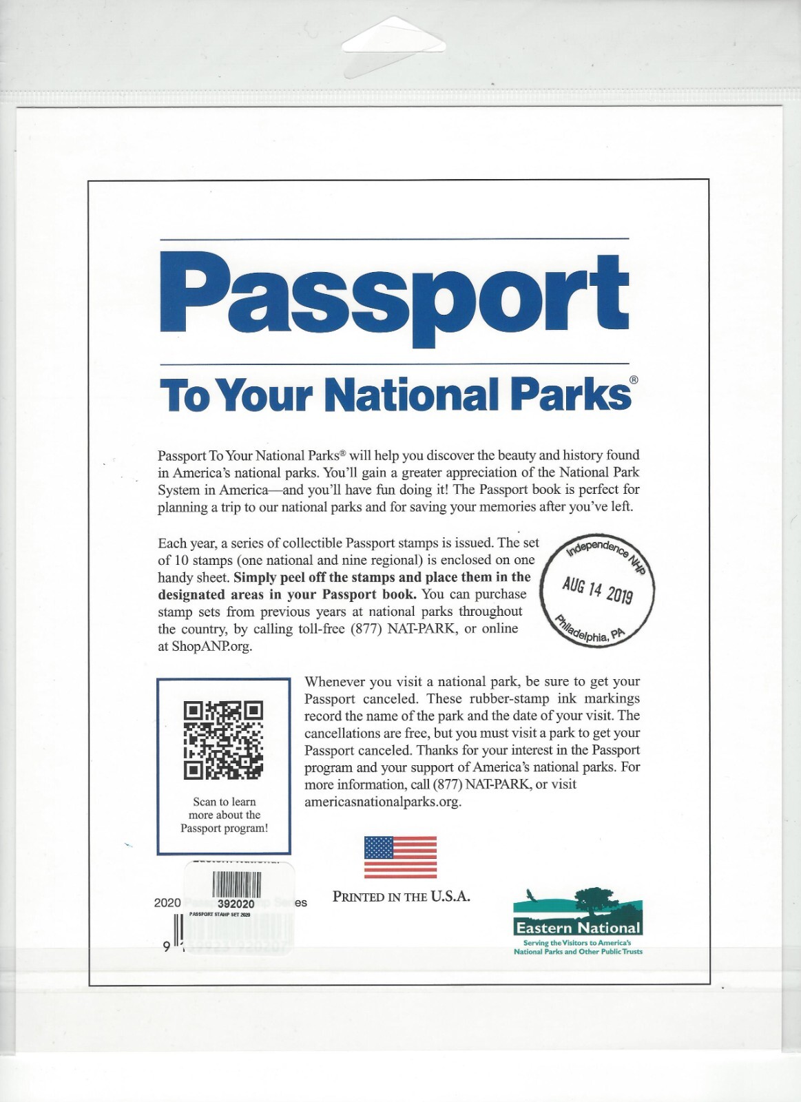 Passport To Your National Parks 2020 Stamp Series Sealed Self Adhesive Set of 10