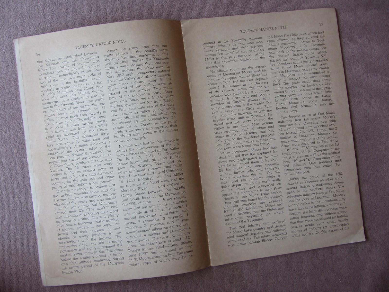 Vtg 1951 YOSEMITE National Park Nature Notes * Geography of Mariposa Indian War