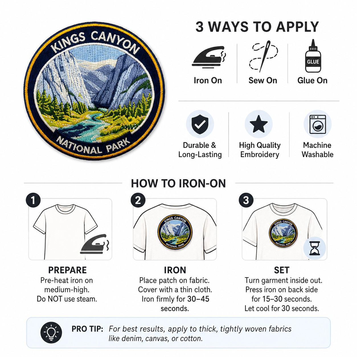 Kings Canyon National Park Embroidered Patch – Sierra Mountain Travel Souvenir