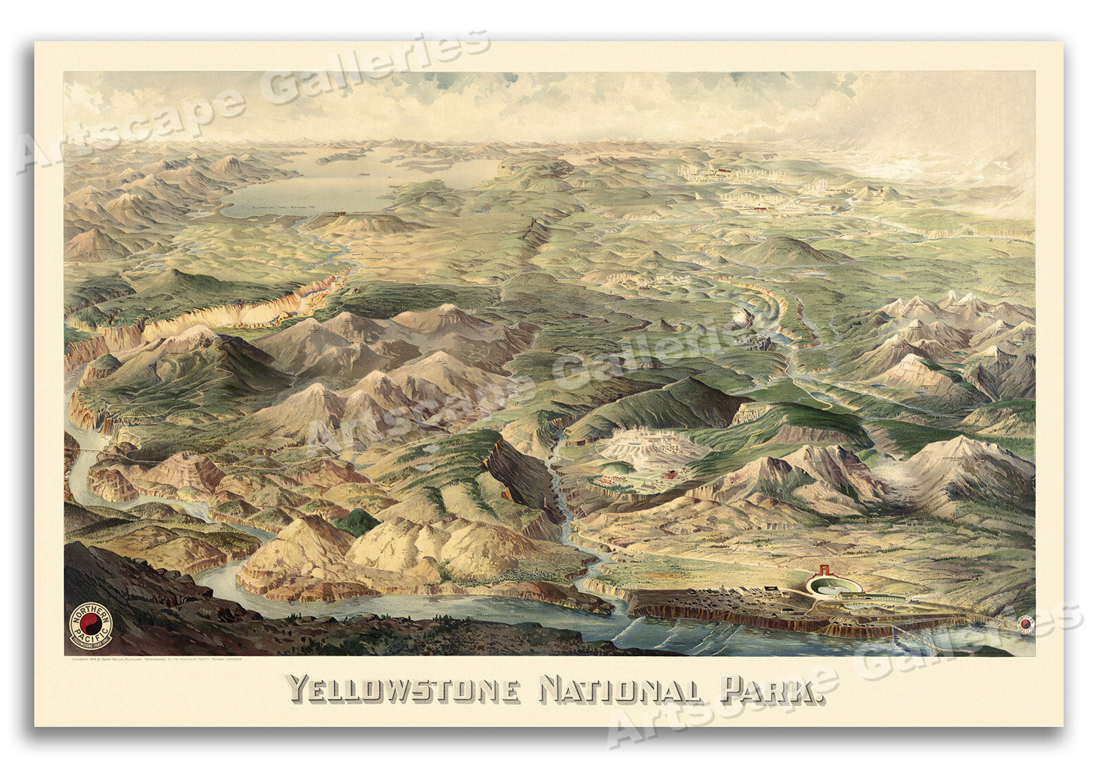 Yellowstone National Park – 1904 Northern Pacific Railroad Vintage Map – 20×30