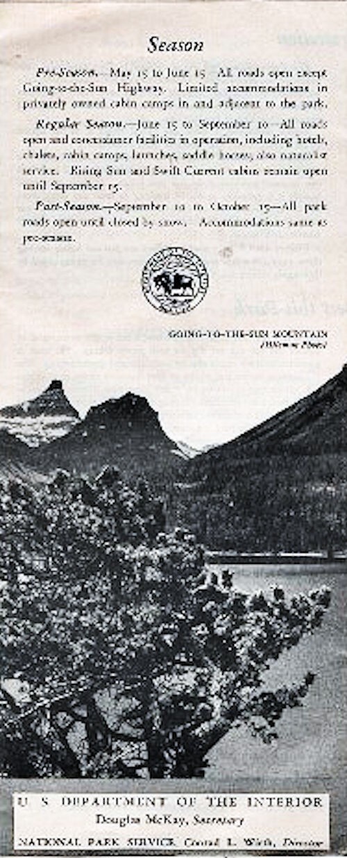 c1953-56 Glacier National Park, Montana US Dept of Interior Tourist Folder Map