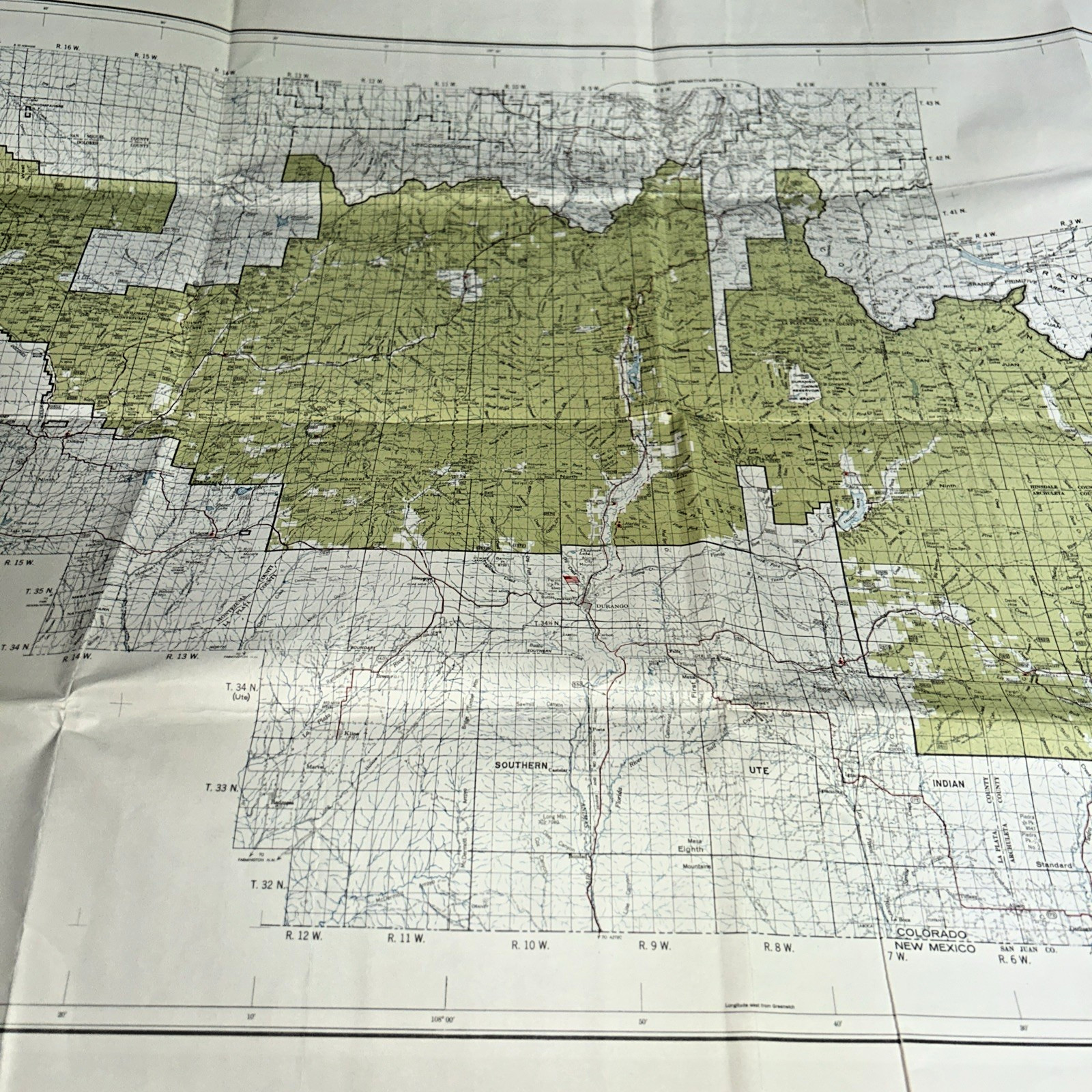 1960 SAN JUAN NATIONAL FOREST, Colorado Map U.S. FOREST SERVICE 22″ X 34″