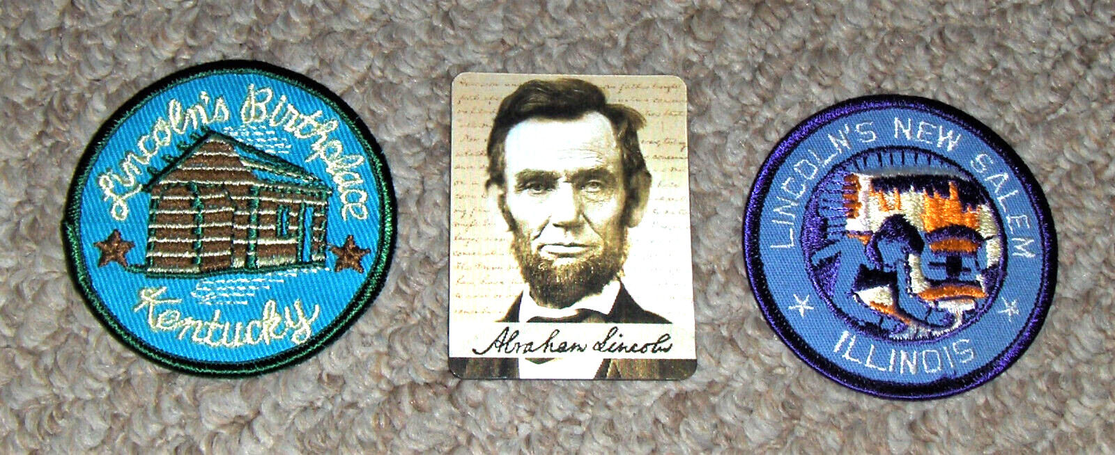 ABRAHAM LINCOLN’S Birthplace KY & New Salem IL PATCH & MAGNET ..Lot of 3