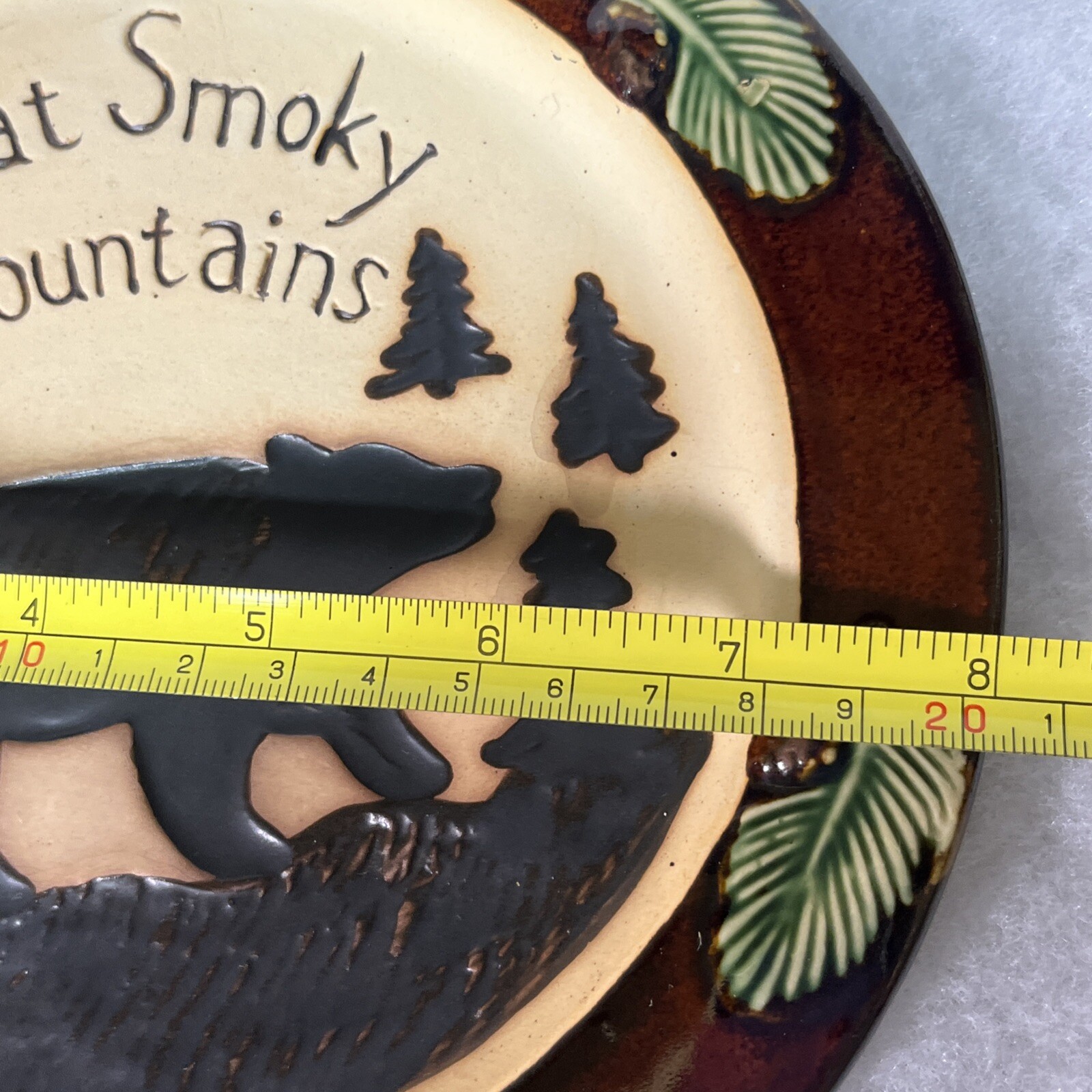 VTG Rustic Great Smoky Mountains Souvenir Plate Trinket Tray Bears Pine Trees 8”