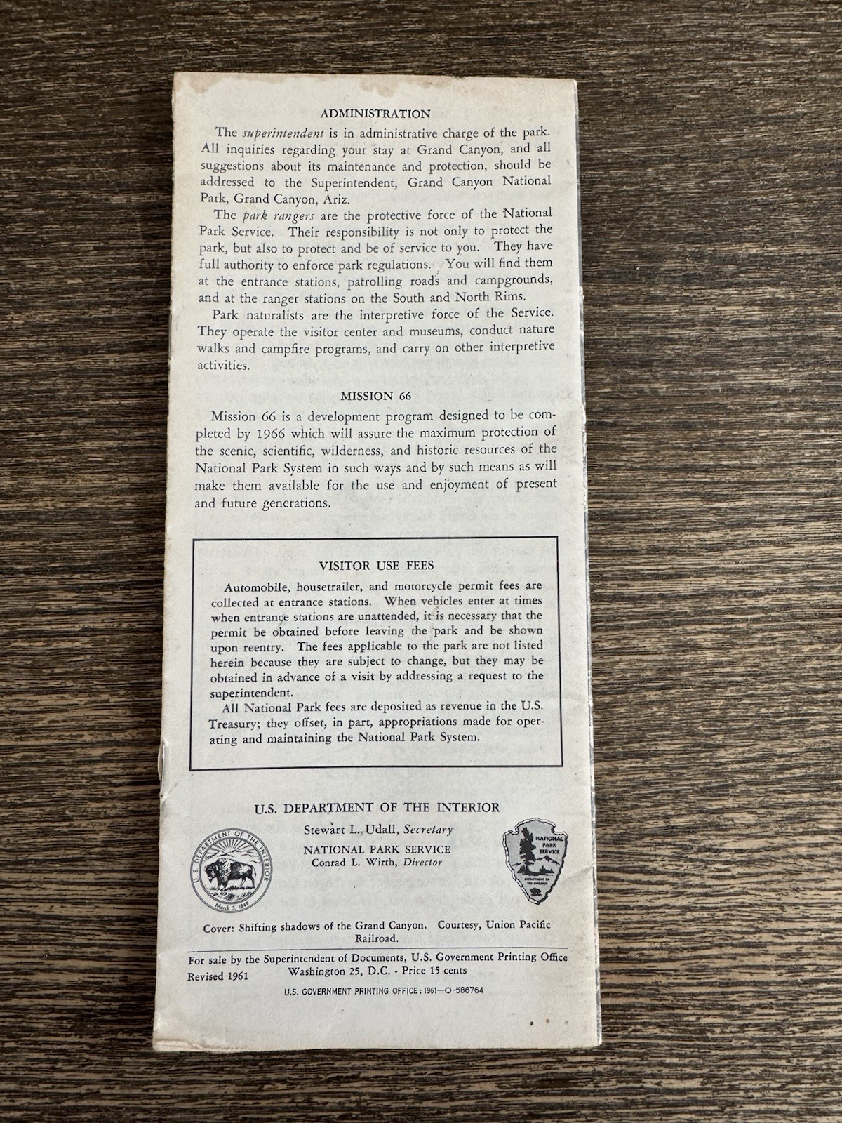 Vintage 1961 Grand Canyon National Park Brochure Pamphlet Mission 66 Arizona
