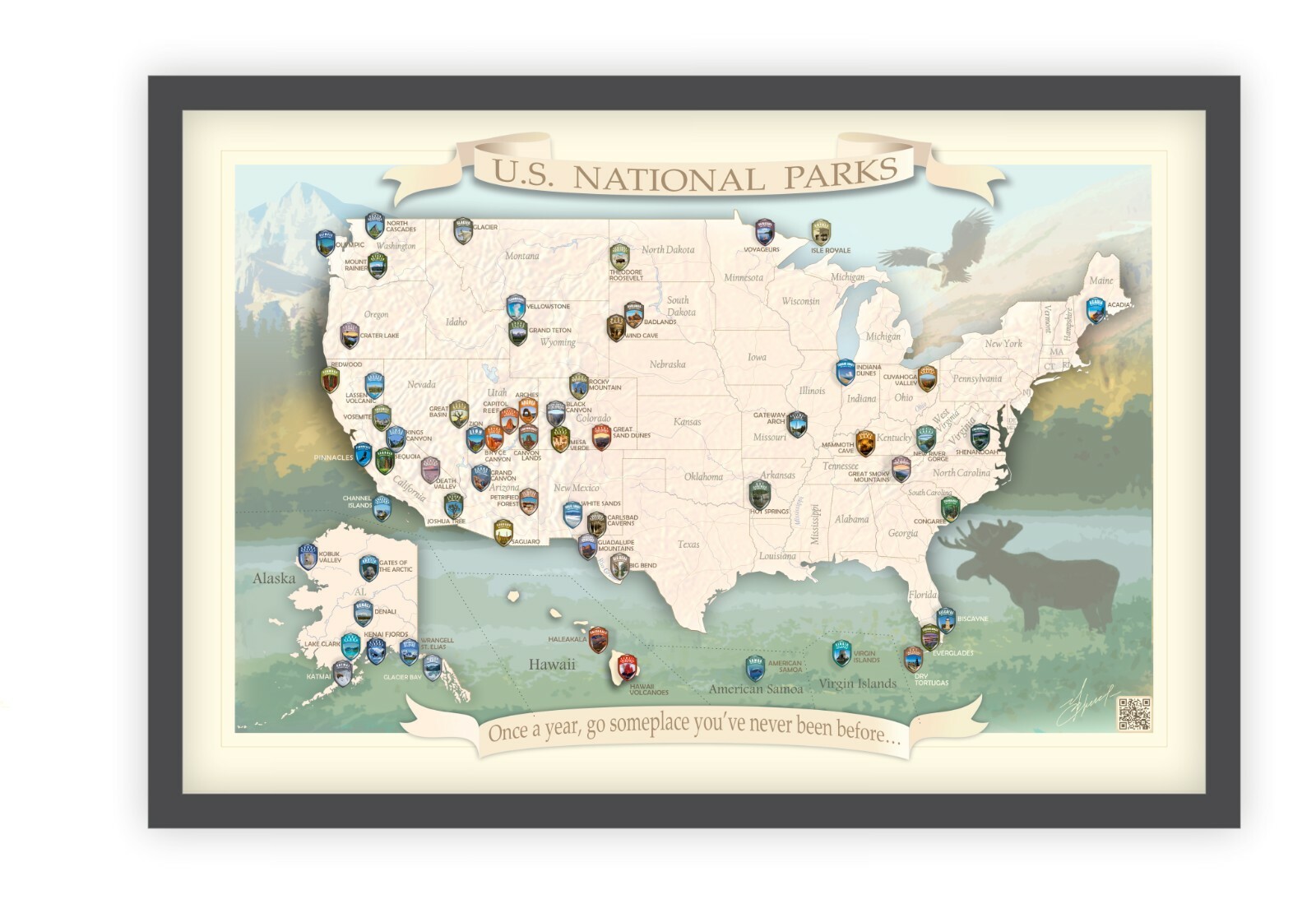 National Parks Map Push Pin and 3D Domed