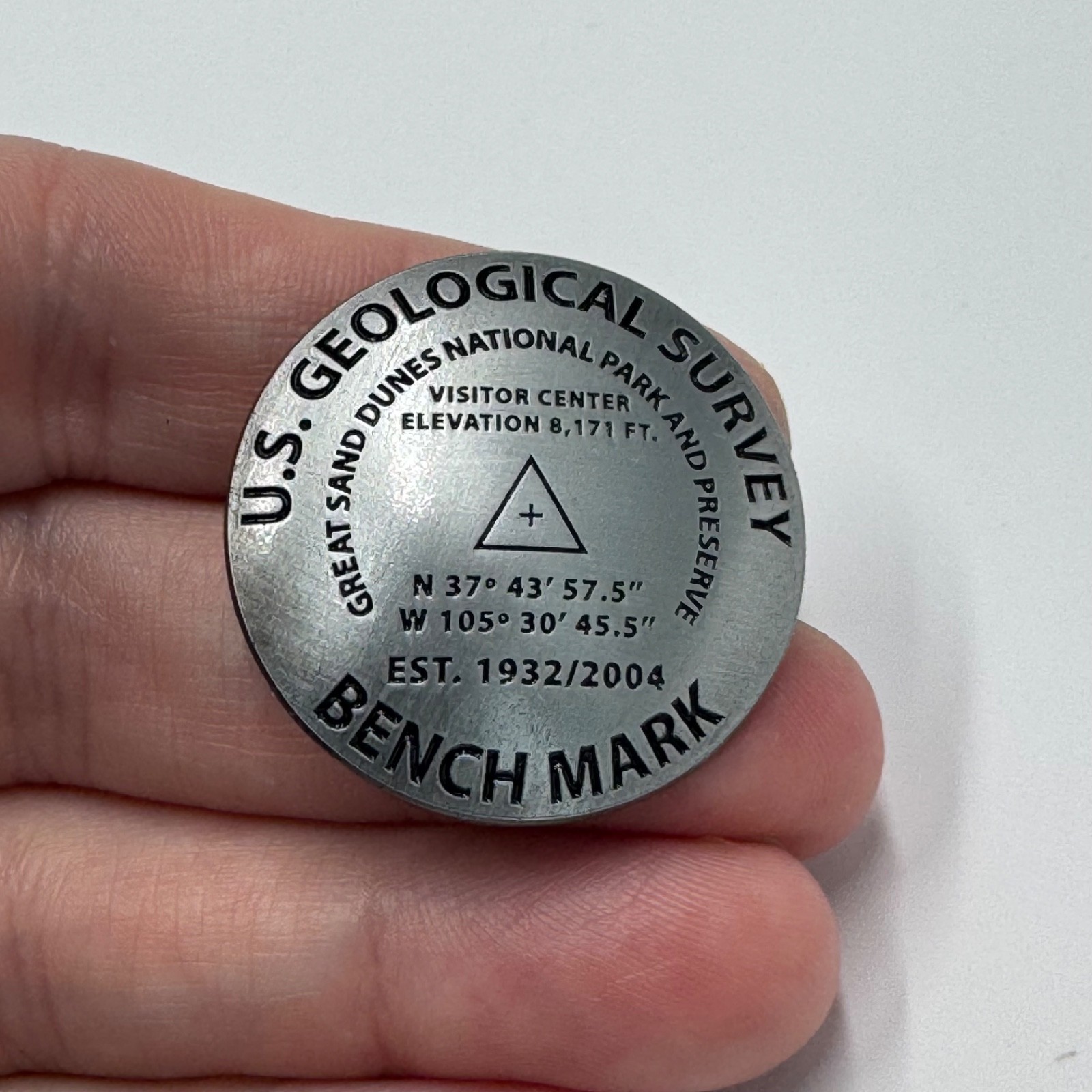 Great Sand Dunes Geological Survey Bench Mark Lapel Pin Colorado