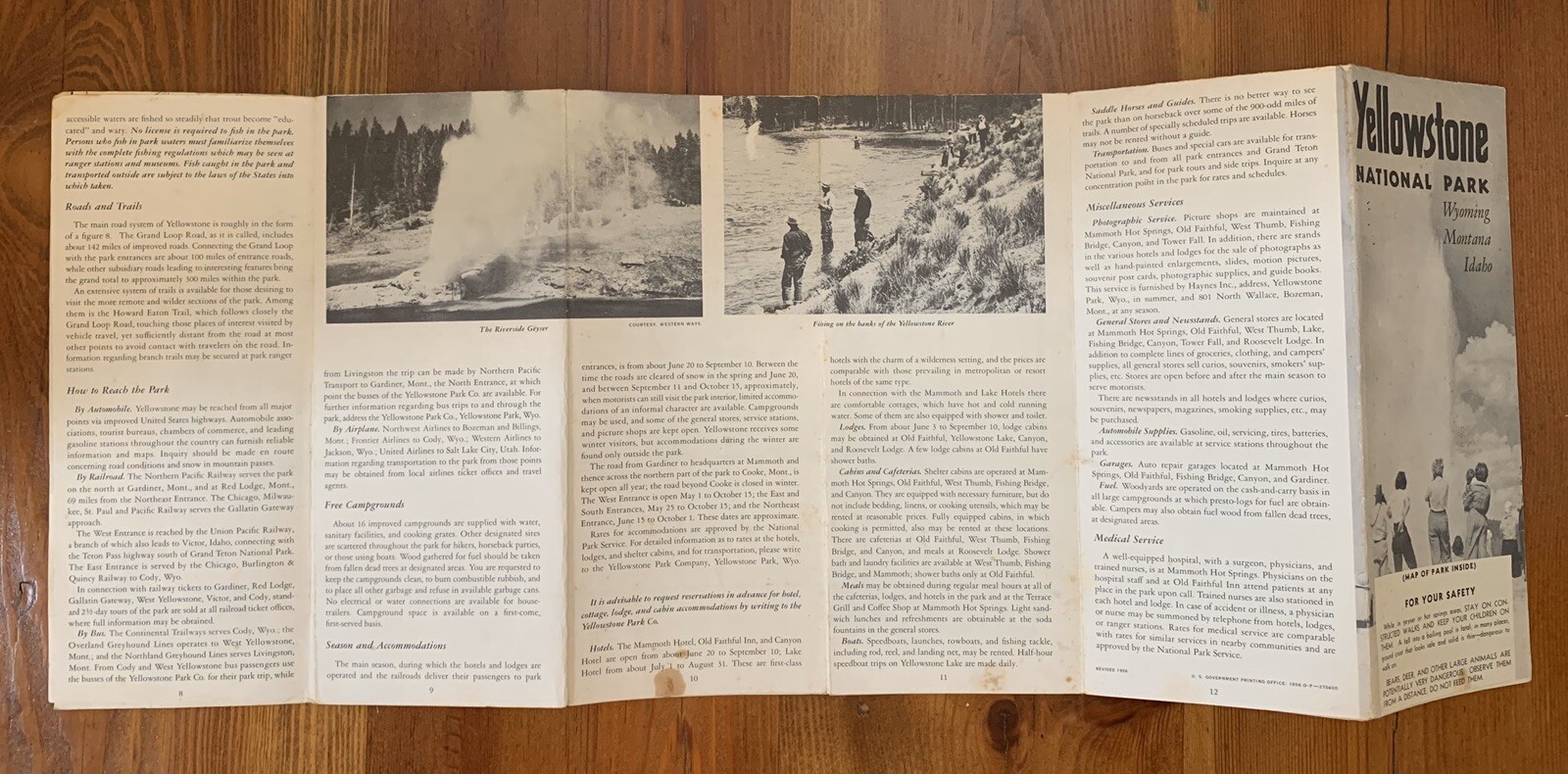 Original 1956 Yellowstone National Park Travel Brochure Wyoming, Montana, Idaho