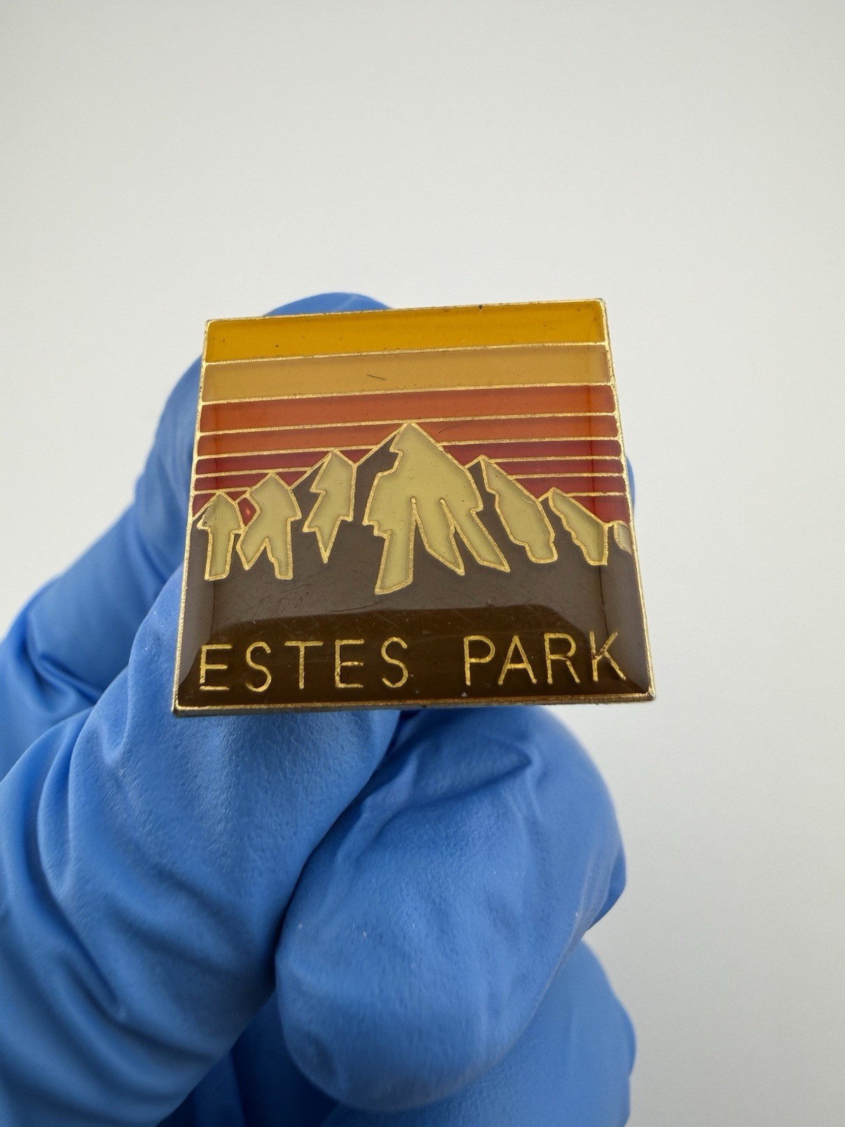 Estes Park Rocky Mountain National Park Sunset Enamel Lapel Pin VTG?