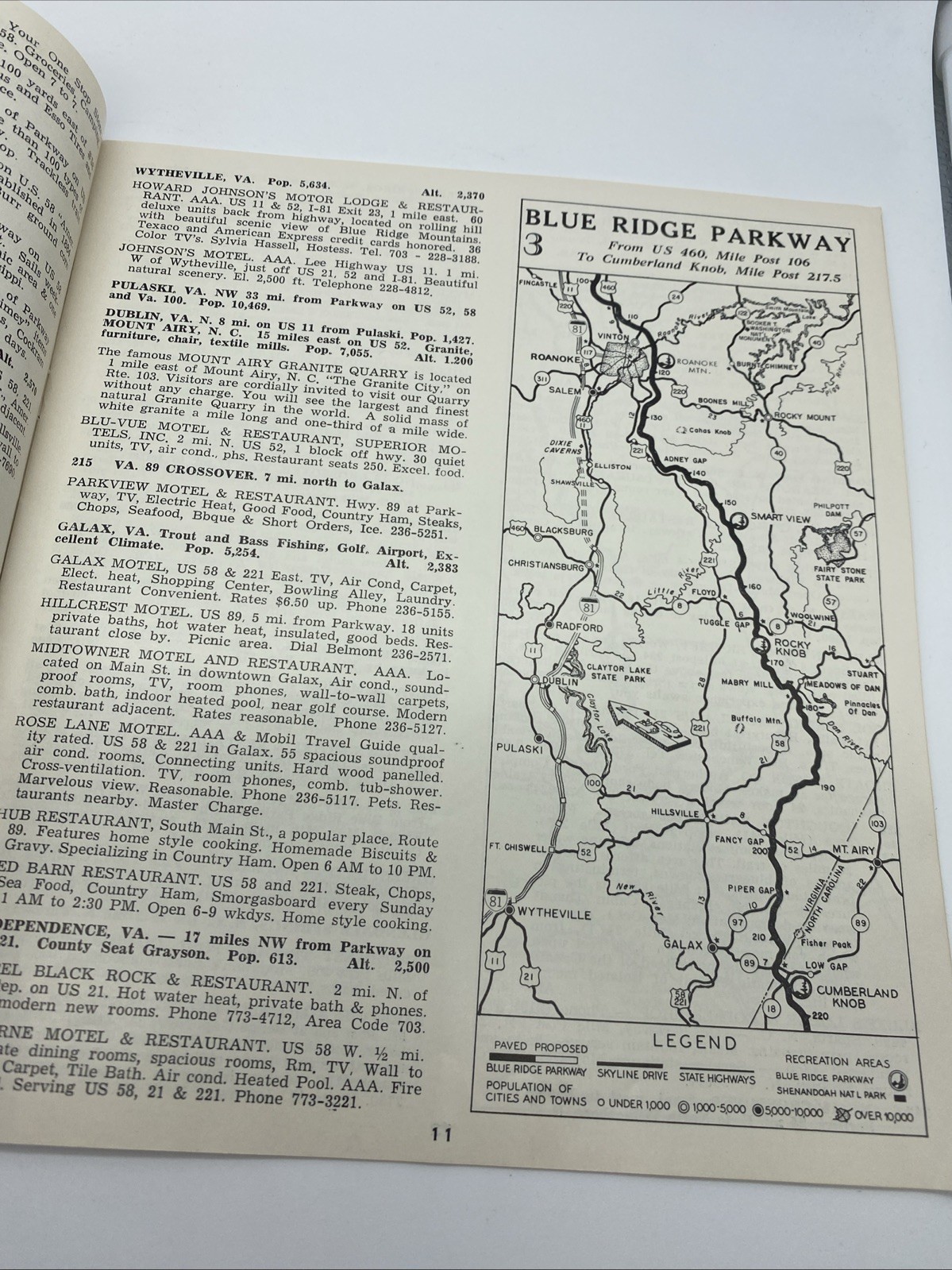 1970 Blue Ridge Parkway VA NC Travel Brochure Map Vintage 28pg Accommodations