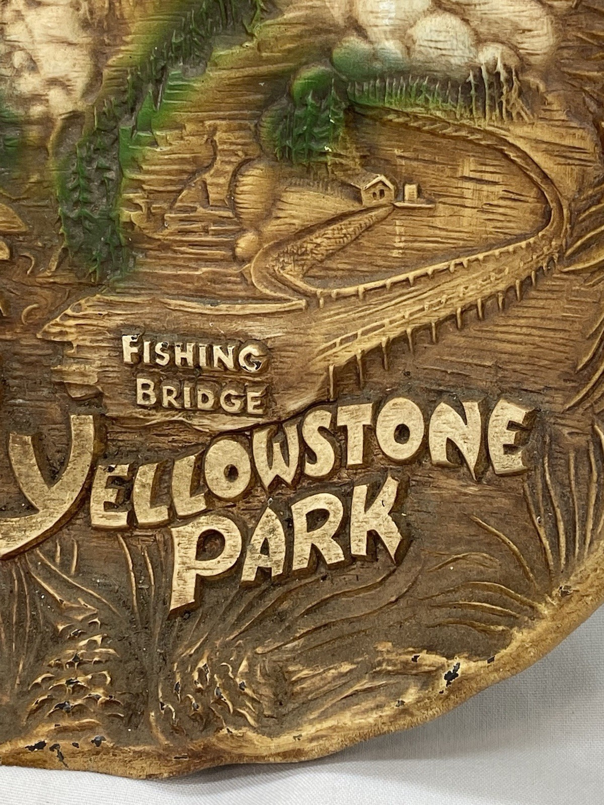 Vtg TACO Yellowstone Park Souvenir Wall Hanging Plaque Art Old Faithful 10×12”