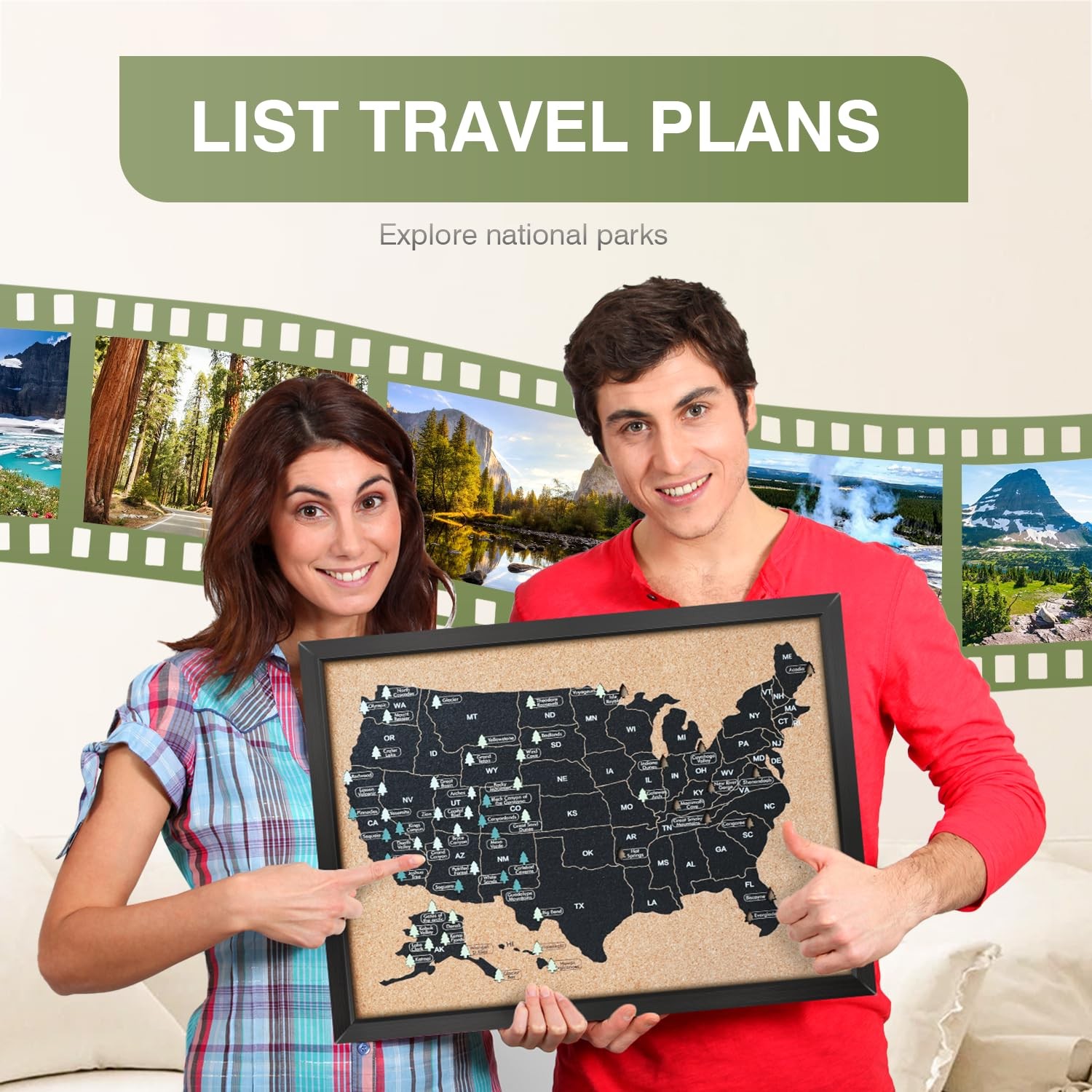 National Park Map, Premium Grade National Park Wall Decor, Equipped with a