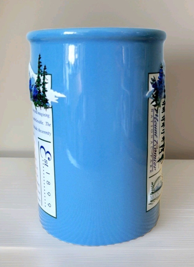 Mount Rainier National Park 14oz Souvenir Poem Coffee Mug Cup Blue Vtg 1990s