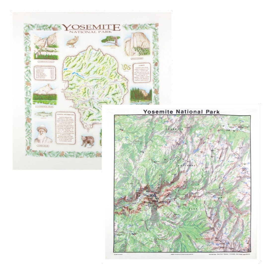 Yosemite National Park Bandanna 2-Pack Bundle California Map Nature Facts