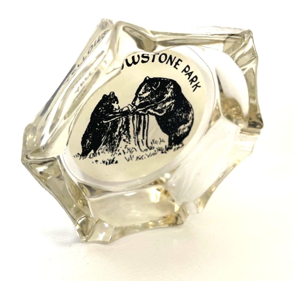 VTG Yellowstone National Park Clear Glass Ashtray Bears