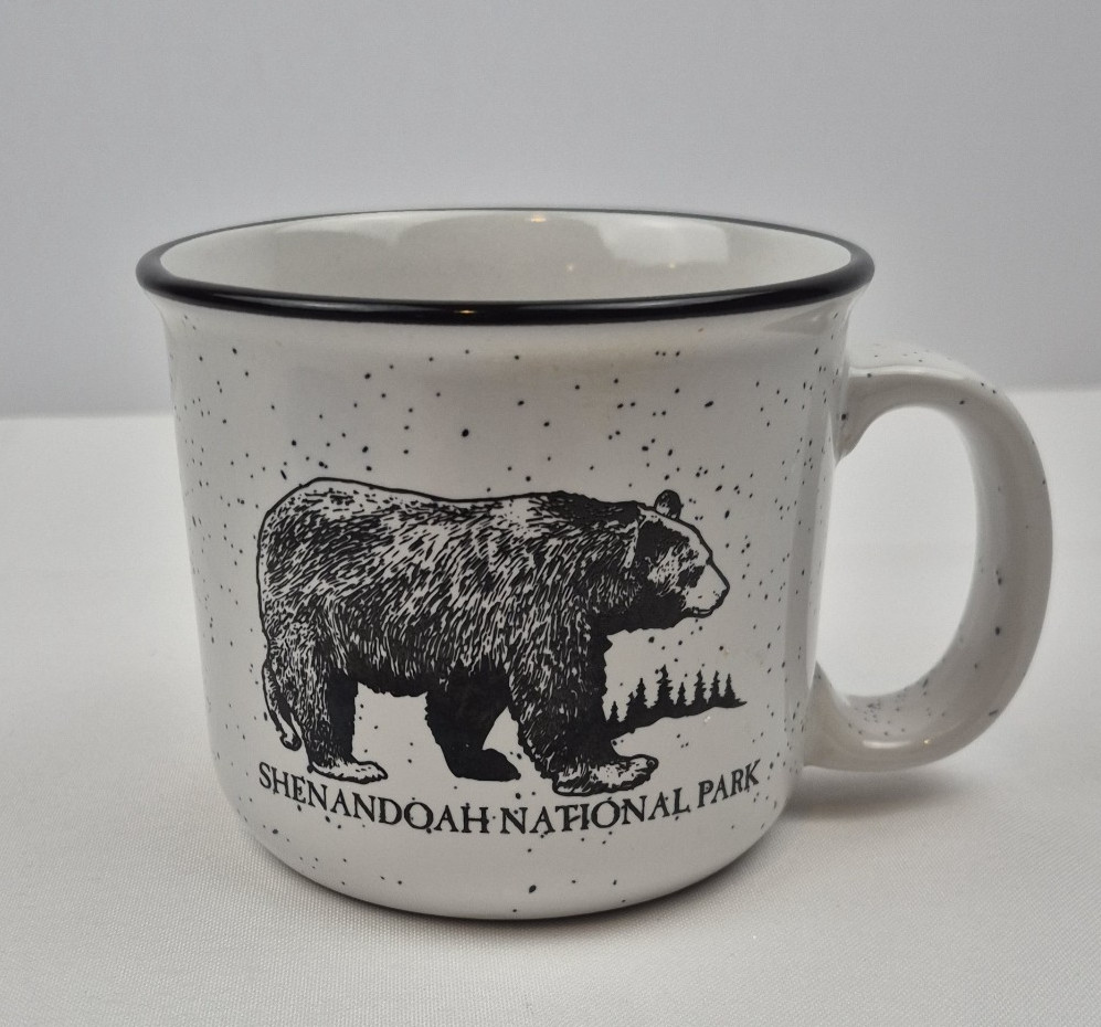 Shenandoah National Park Mug Bear Speckled Ceramic Coffee Cup Black White
