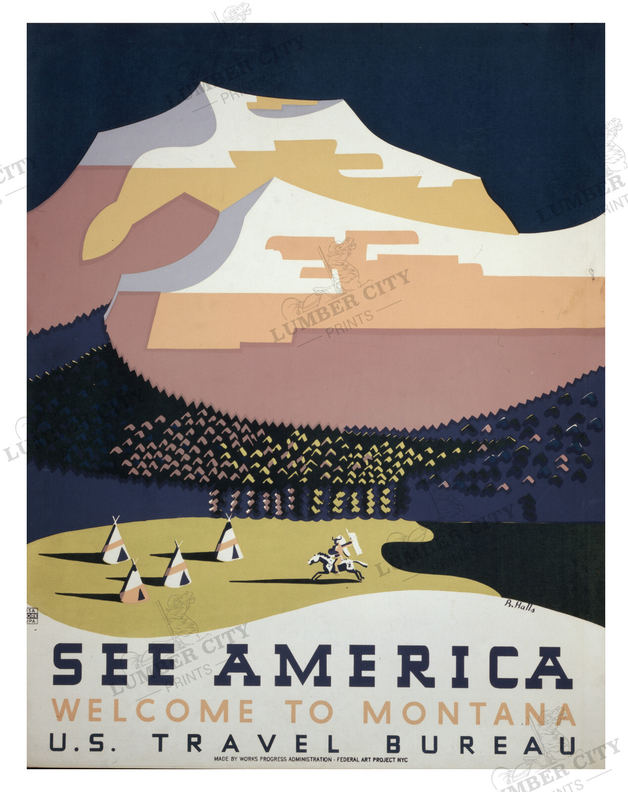 SET of FIVE US Travel Bureau Montana National Park Travel Posters 1936 – 8.5×11