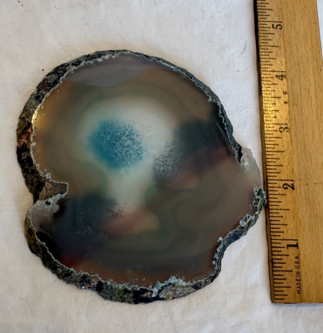Vintage Old Faithful Yellowstone Painted Agate Slice Souvenir Stone Decor