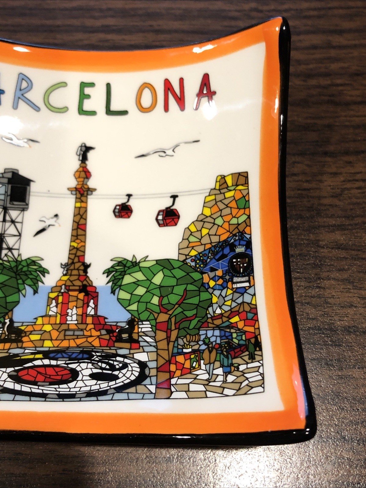 Vintage Ceramic Souvenir Trinket Dish BARCELONA Spain Ole Mosaic 11cm