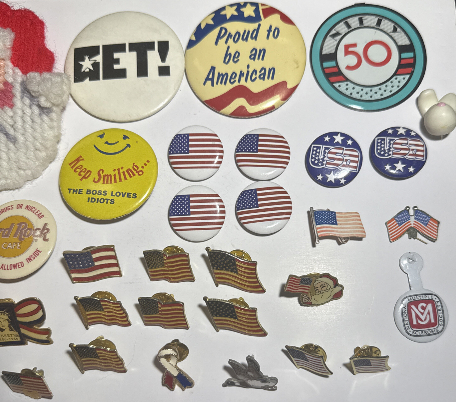 Vintage Lot of 33 Assorted Pinback Buttons and Pins Various Sizes & Styles E16