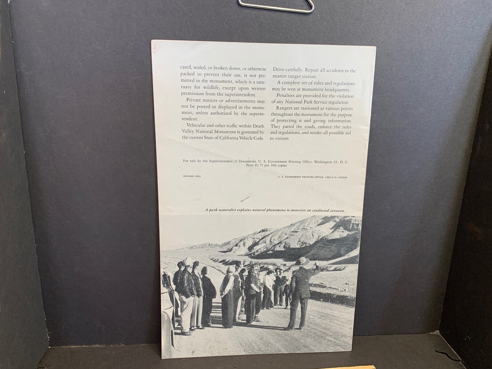1953 National Park Service, DEATH VALLEY NATIONAL MONUMENT, Atom Bomb Clipping