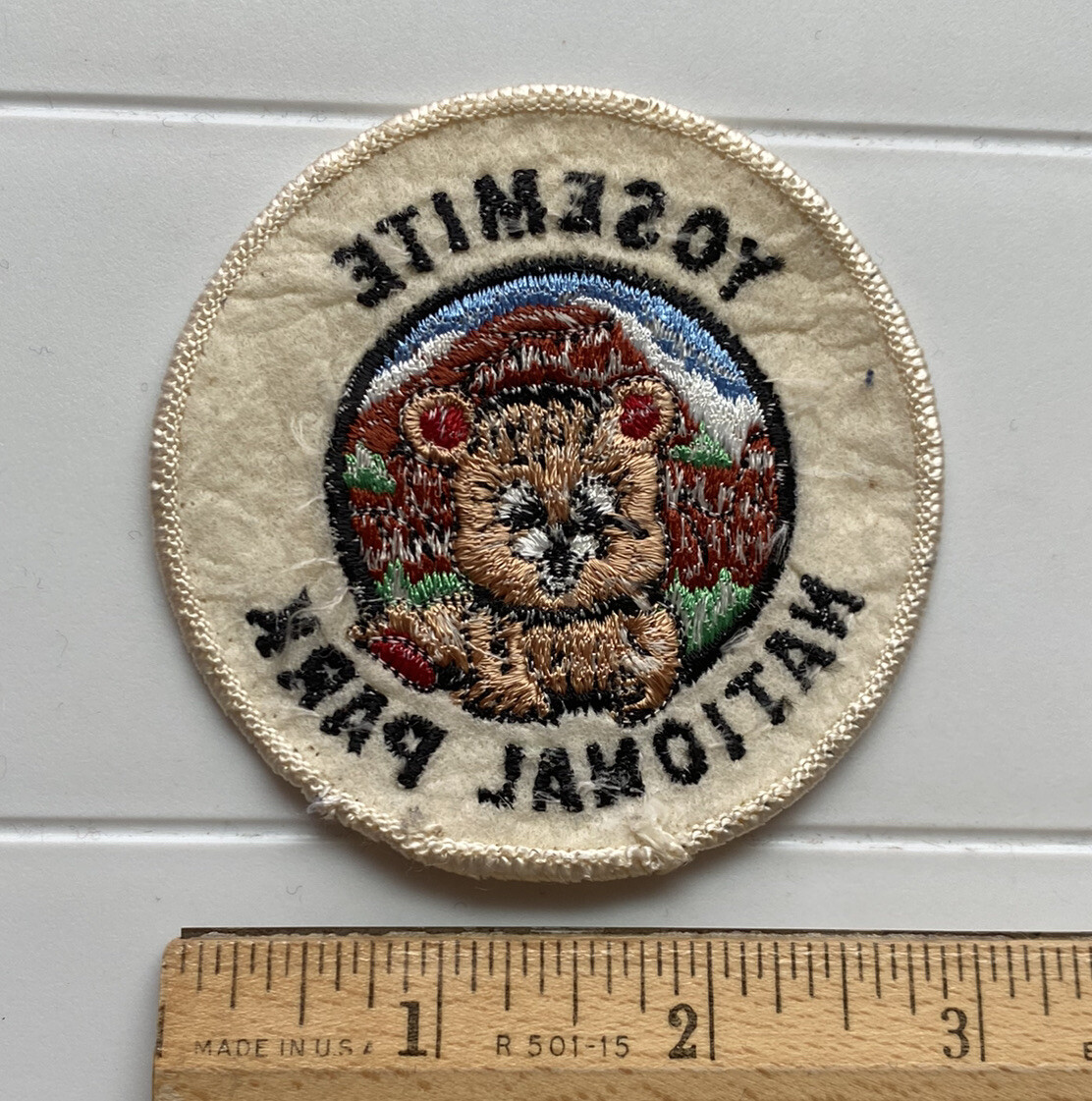 Yosemite National Park CA Bear Animal Cub Round White Embroidered Patch Badge