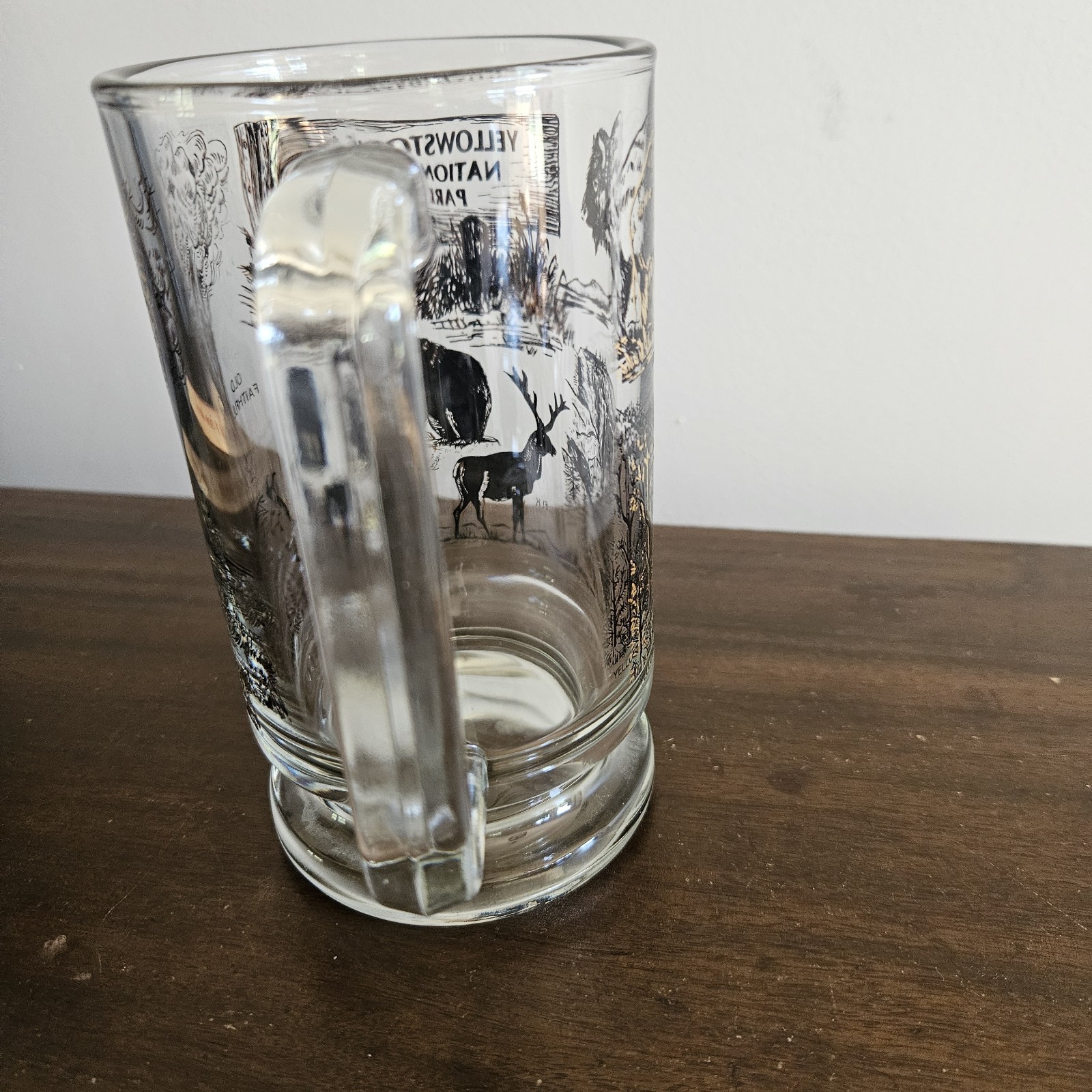 Vintage Yellowstone National Park Clear Glass Black Gold Souvenir Draft Beer Mug