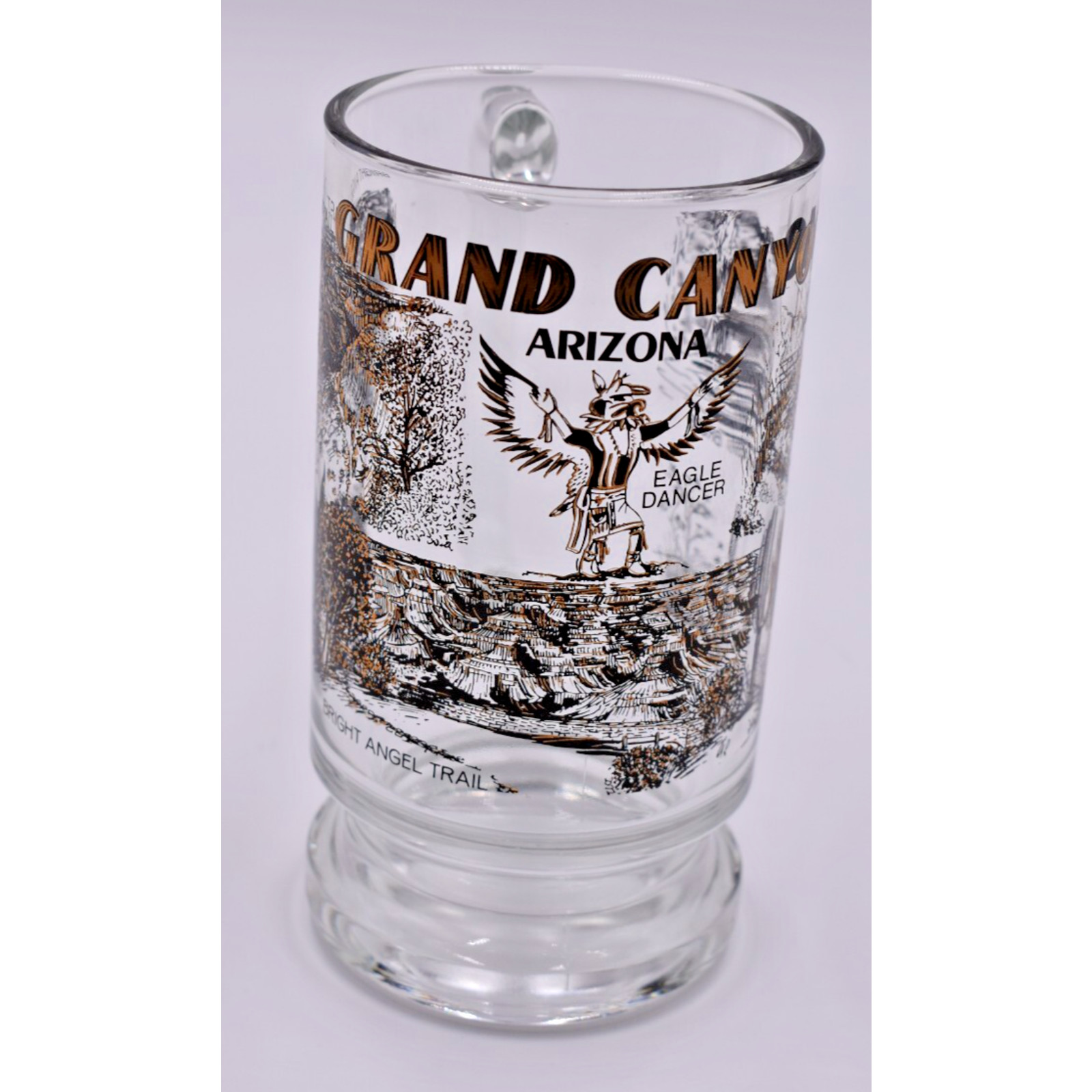 Vtg Grand Canyon Arizona Heavy Glass Souvenir Mug w/Goldtone Accents