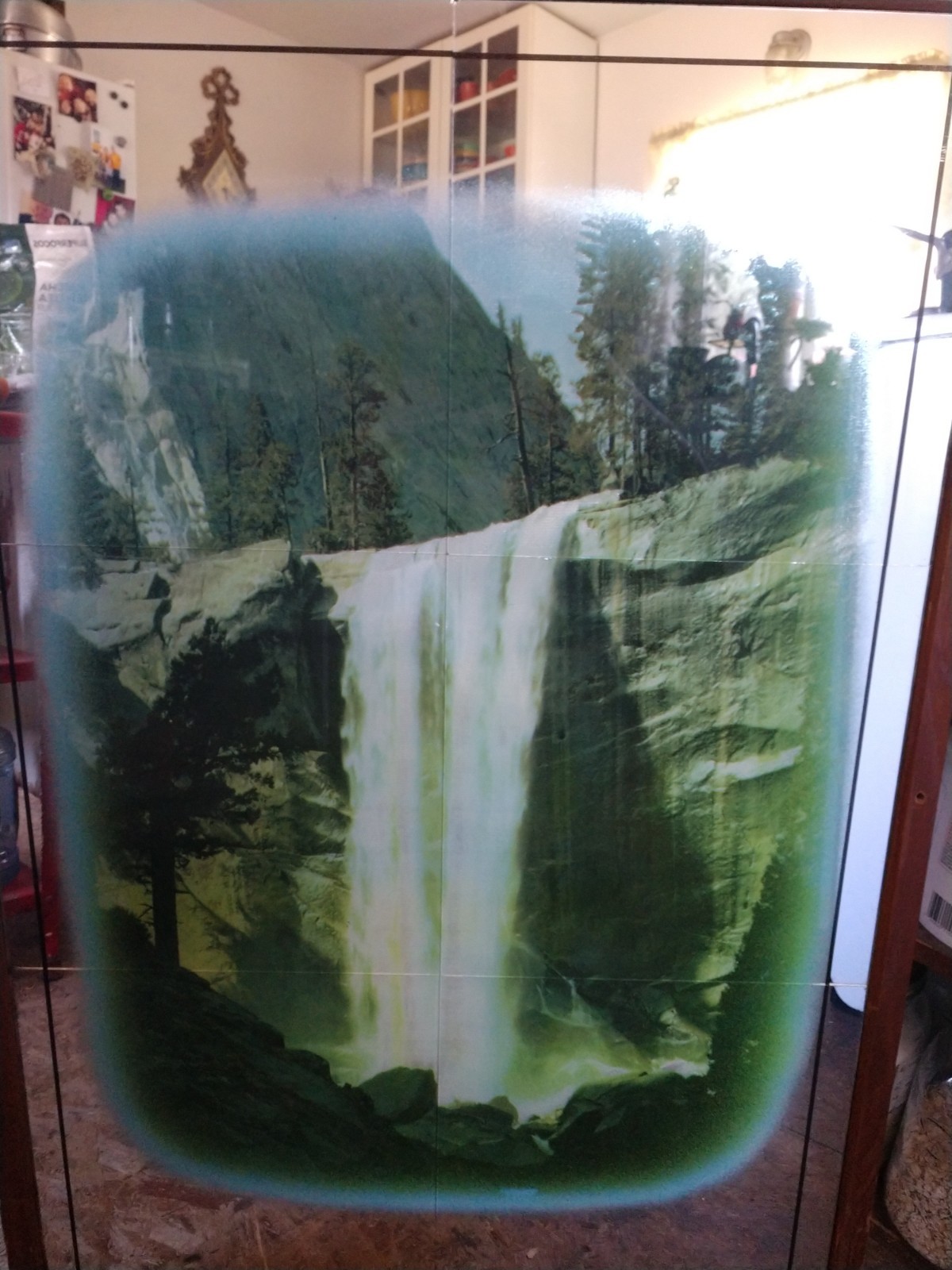Vintage Yosemite Vernal Falls Reverse Print Mirror Glass Wood Back/Frame 26″x38″