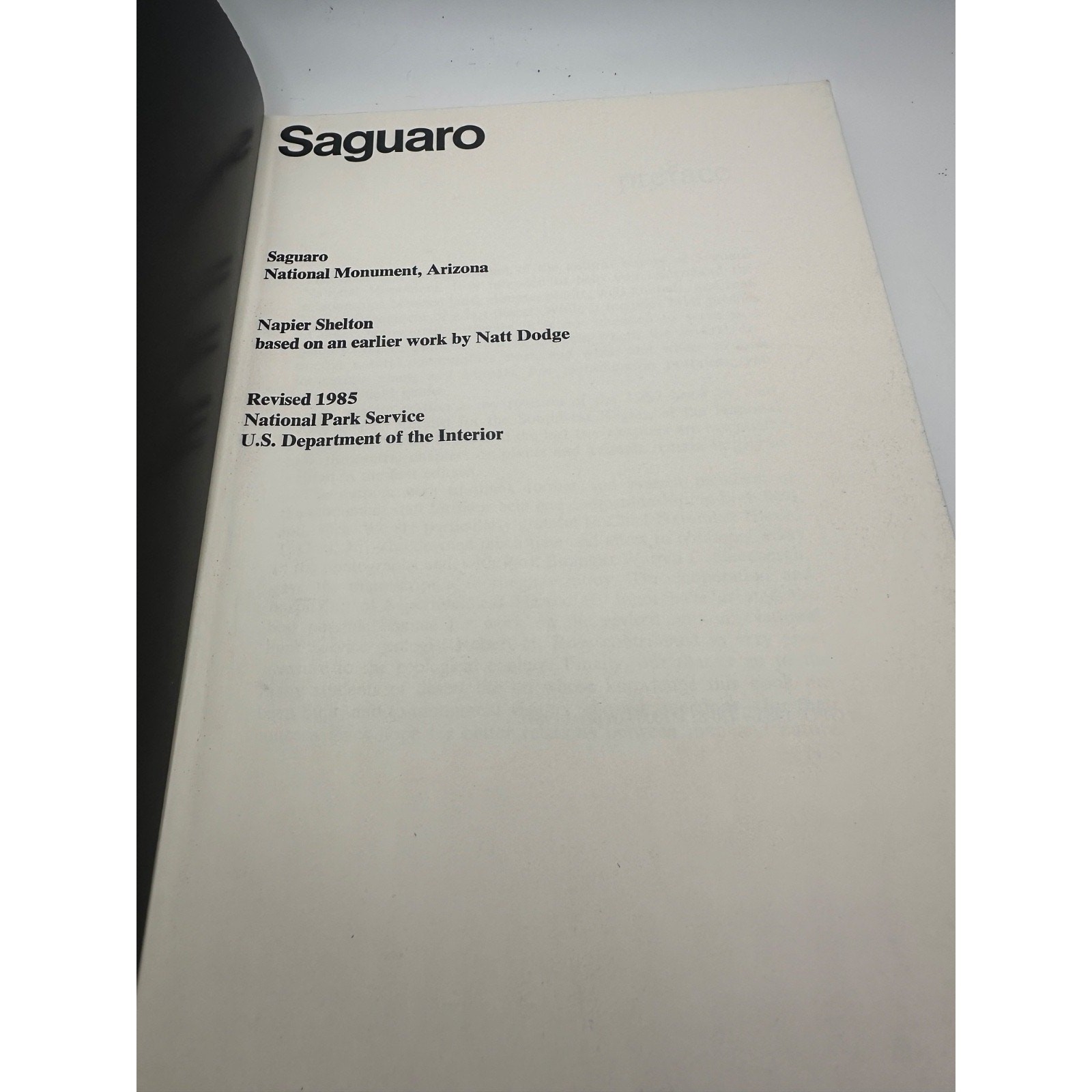 Saguaro National Park Official Handbook 1985 Arizona National Park Service