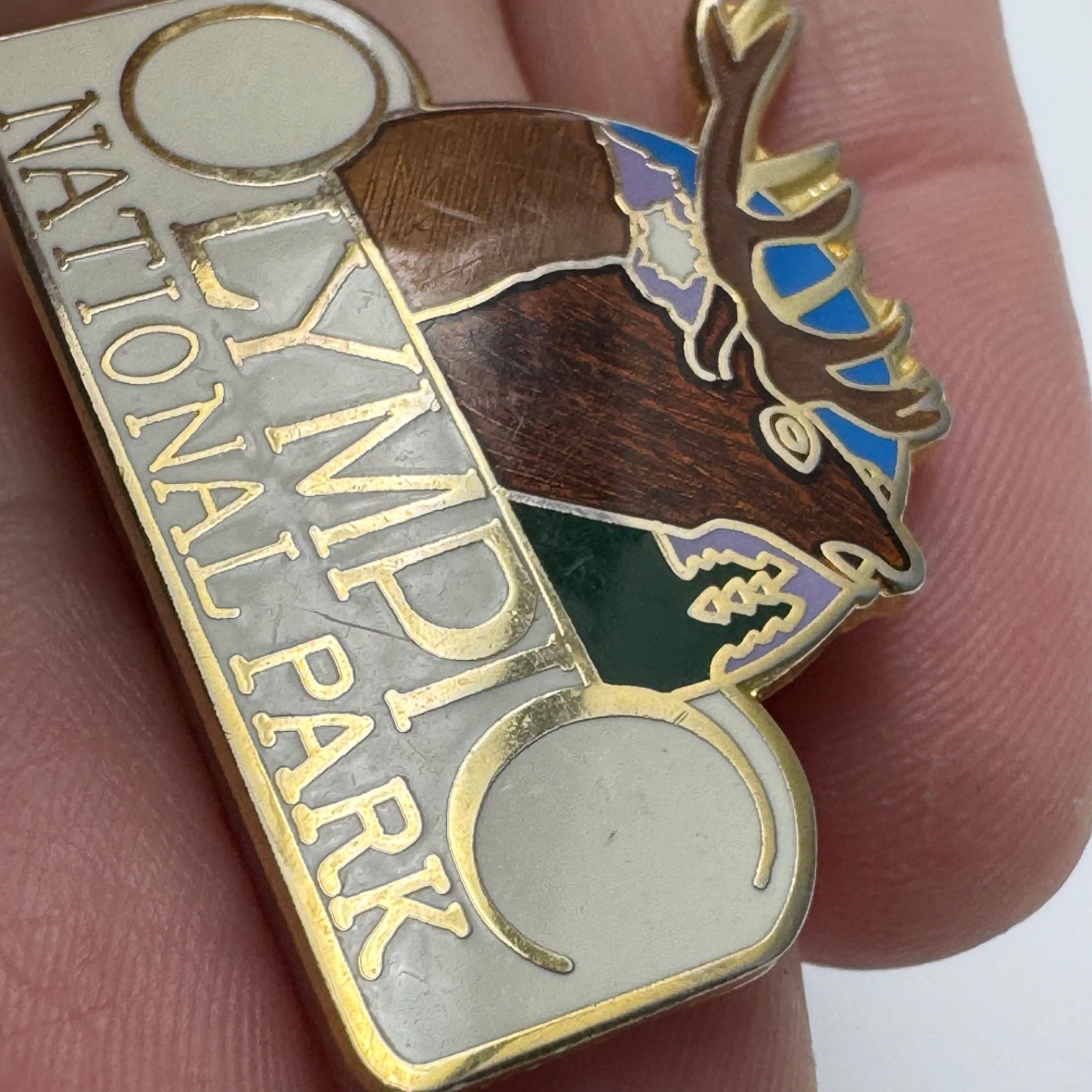 Vintage Olympic National Park Elk Scenic Lapel Pin Washington Travel