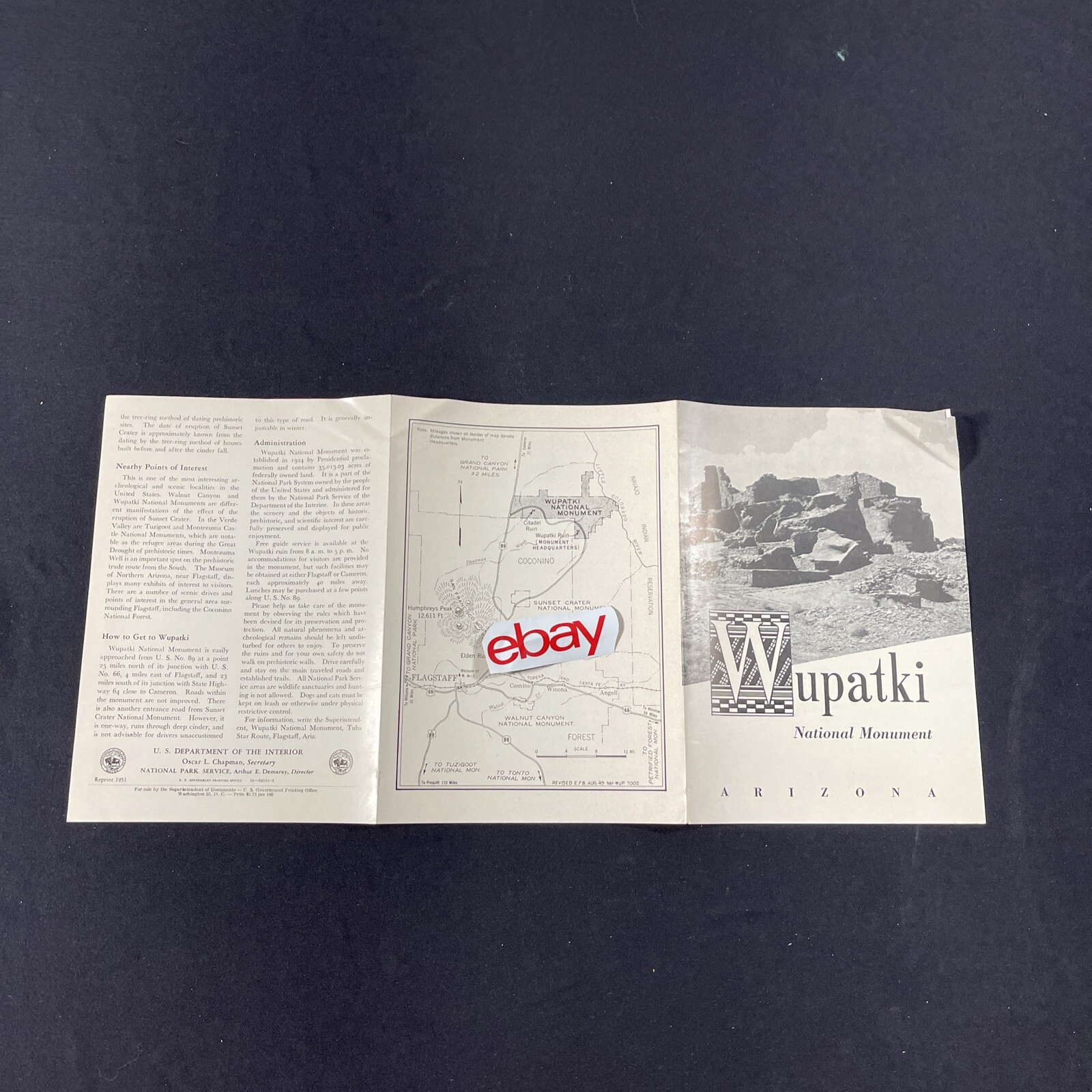 Vintage 1951 Wupatki National Monument Brochure Pamphlet Map Guide Info booklet
