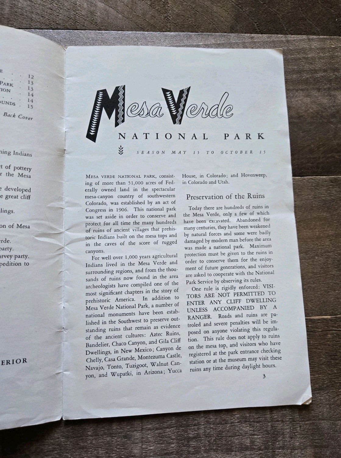 Vintage 1948 Mesa Verde National Park Colorado Guide Booklet Brochure Map
