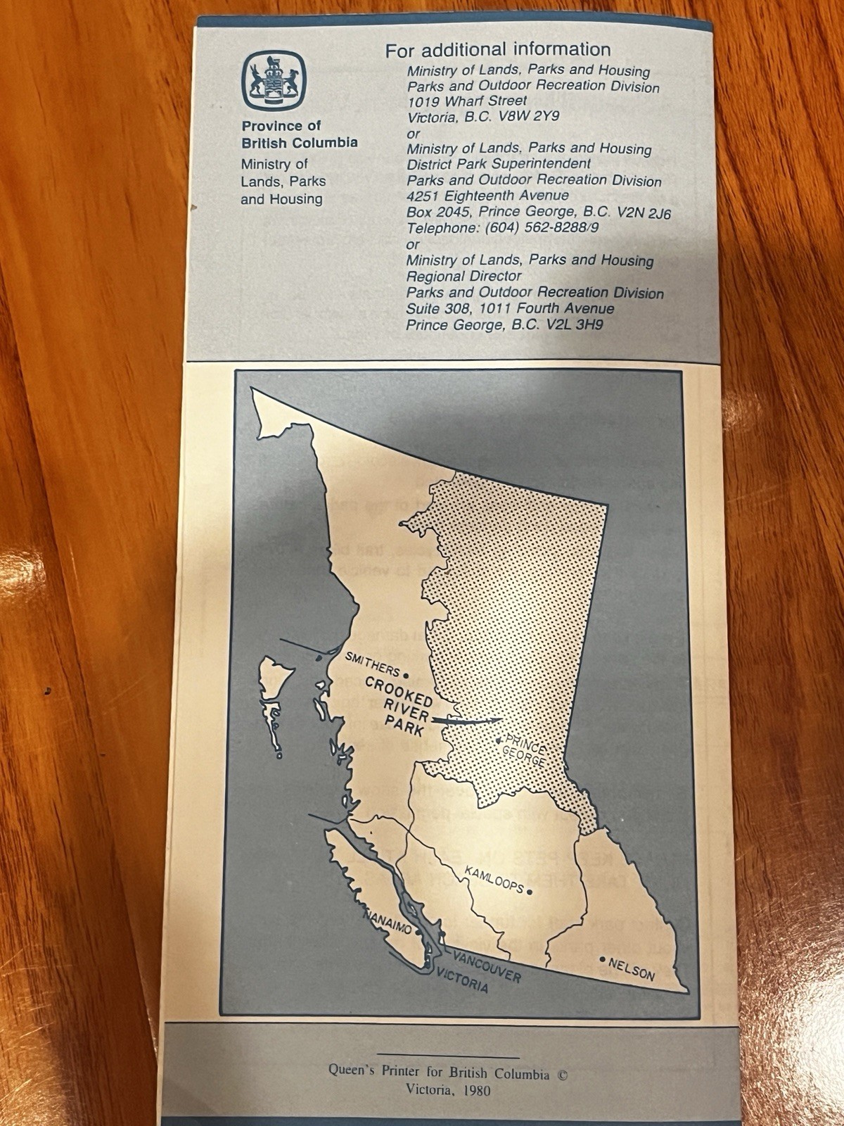 VTG British Columbia BC Crooked River Provincial Park map Brochures 1980