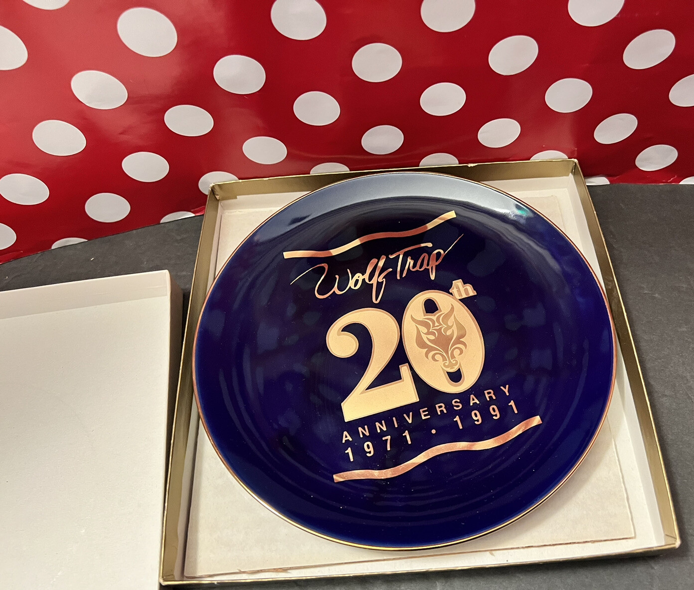 Wolf Trap for the Performing Arts 20th Anniversary Plate 1971-1991 Blue Gold Box