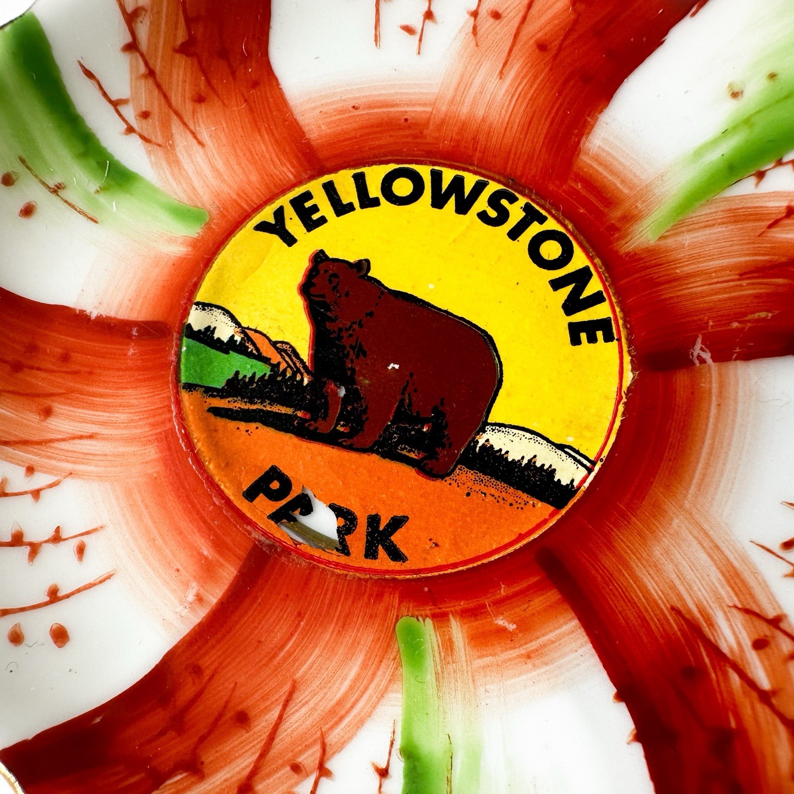 Vintage Yellowstone National Park Bear Souvenir Trinket Dish Japan Hand Paint 3”