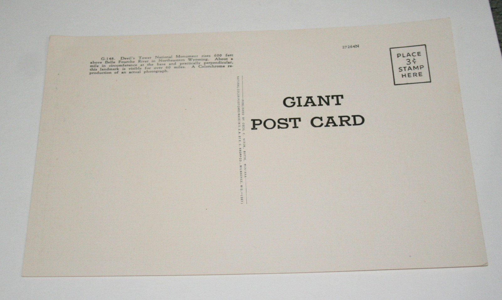 2 Devil’s Tower Northwestern Wyoming G-148 Linen 1940s Giant Post Card NOS New