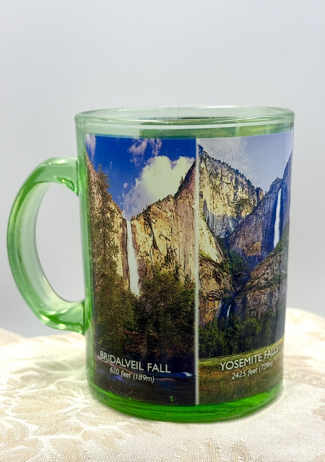 VTG Yosemite National Park & The Four Falls Park Green Glass Coffee Cup Mug