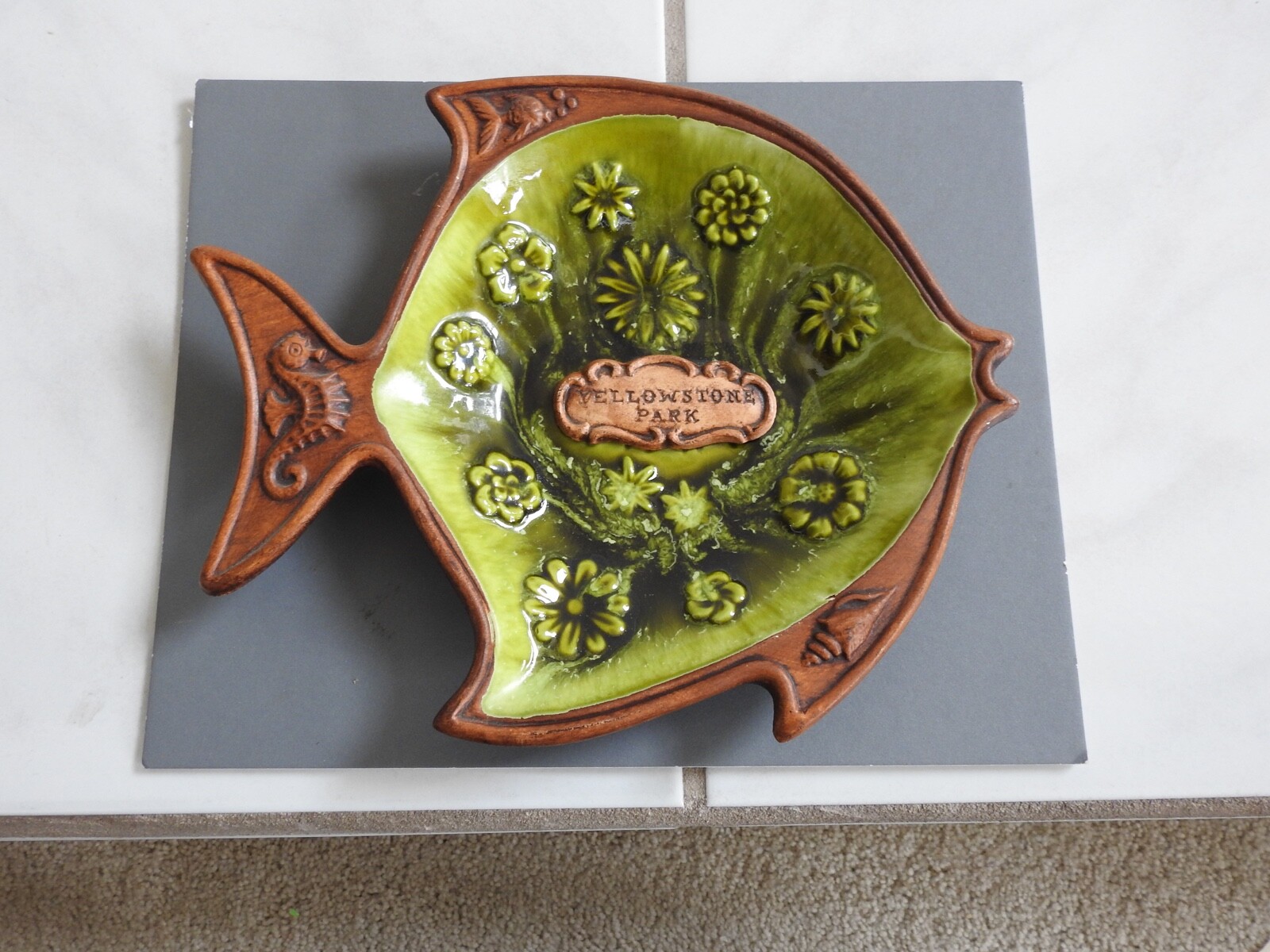 vintage YELLOWSTONE PARK tray Treasure Craft MCM tray pottery ceramic souvenir