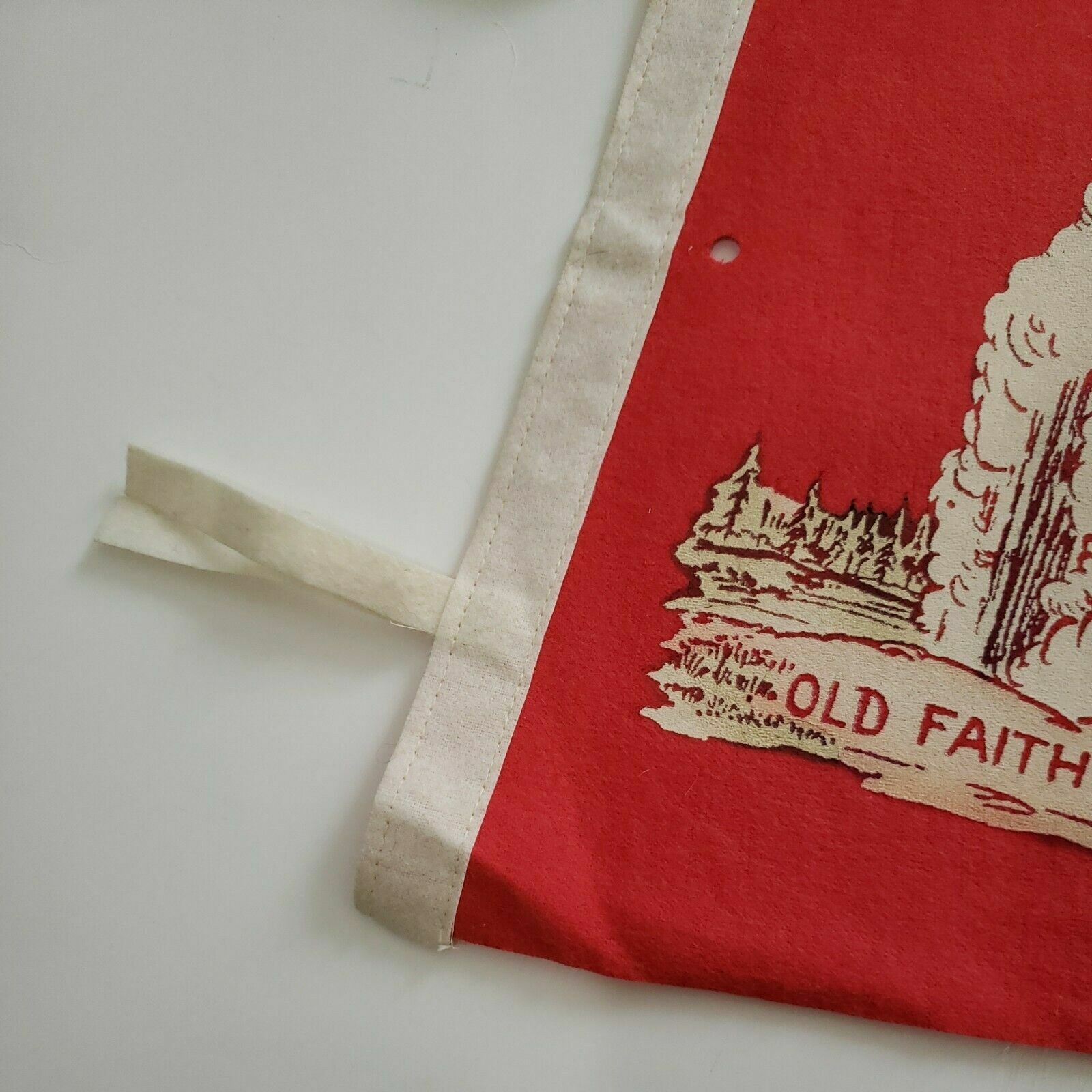 Vintage red souvenir Yellowstone Park Old Faithful Geyser Bear Pennant Felt Flag