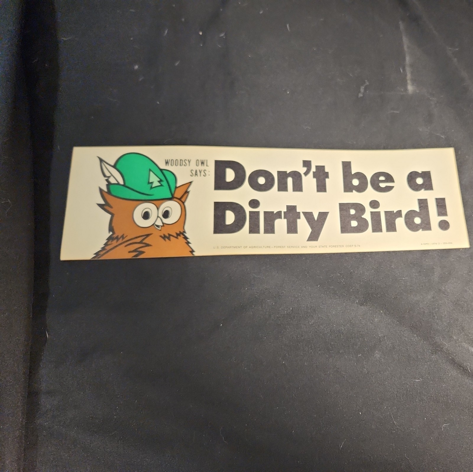 Vintage Woodsy Owl Bumper Sticker- 1974 “Don’t Be A Dirty Bird”