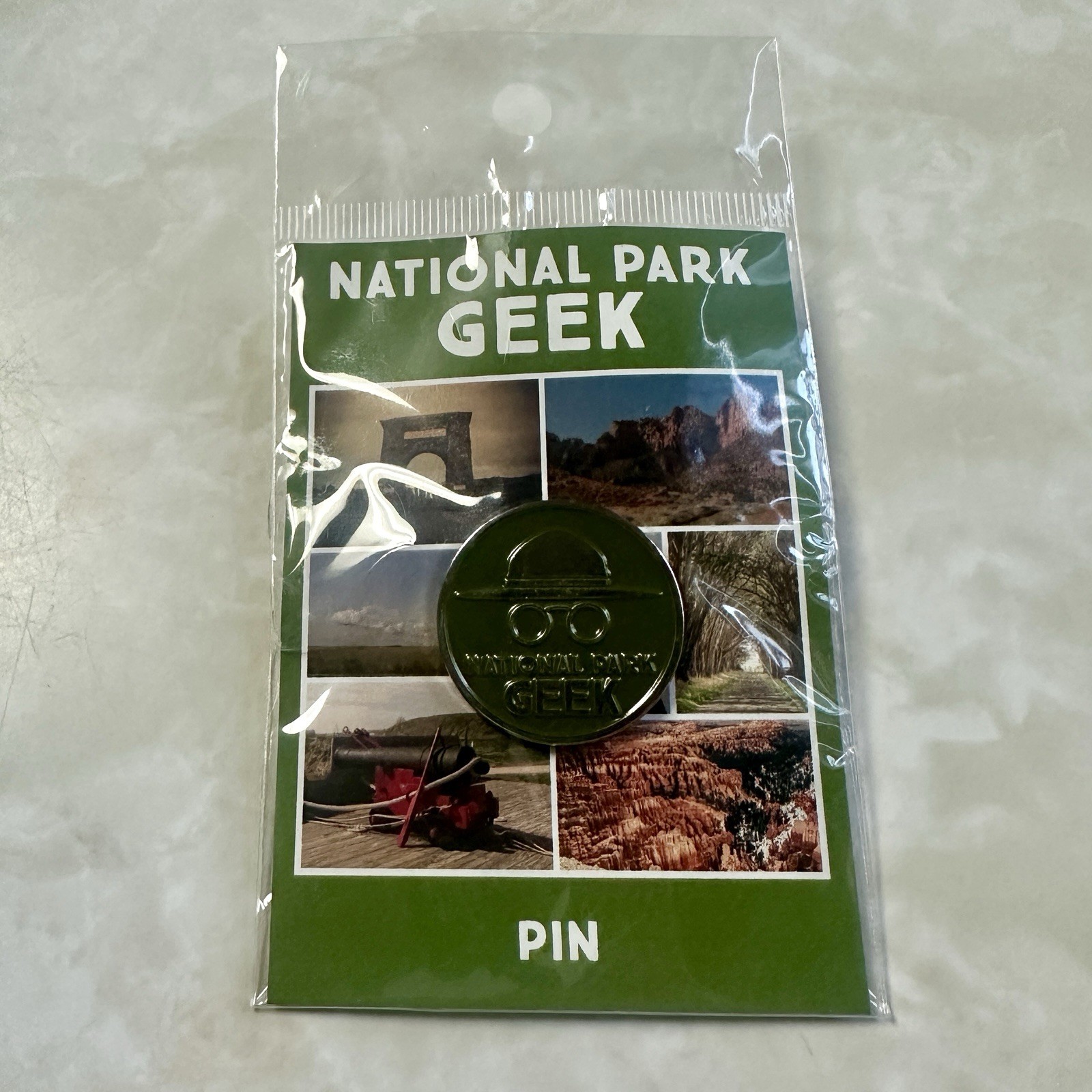National Park Geek Hiking Hat Lapel Pin Green new In Package
