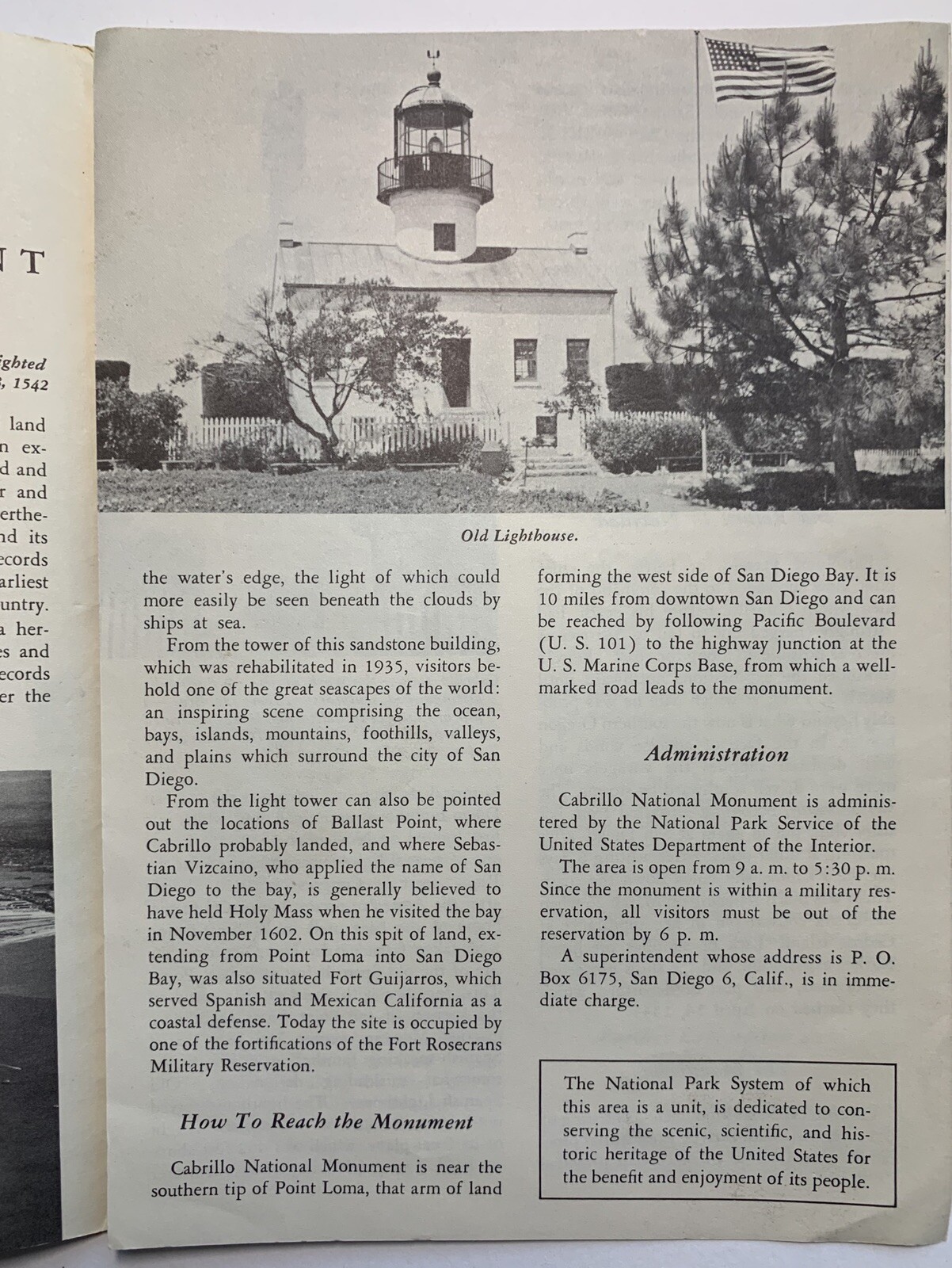 Vintage TOURIST GUIDES: 1957 Cabrillo National Monument – San Diego, California