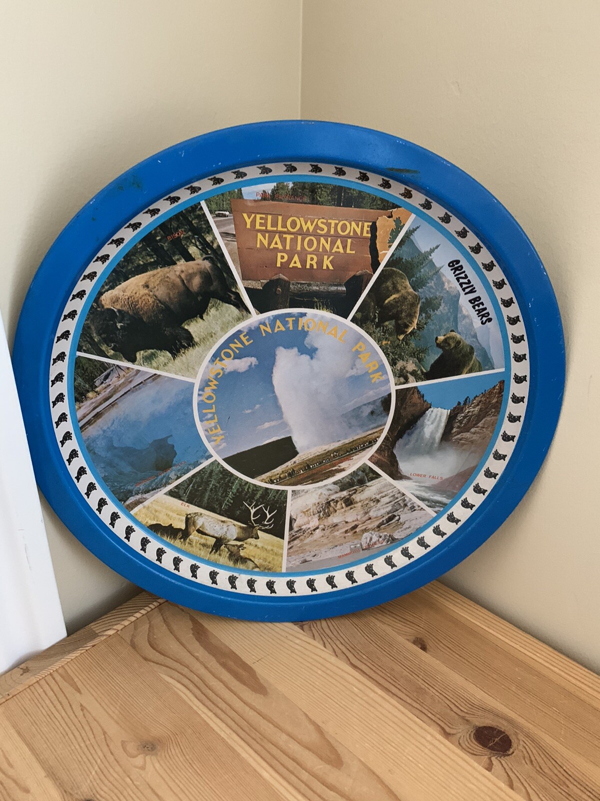 Yellowstone National Park Souvenir Metal Tin Plate Platter Vintage