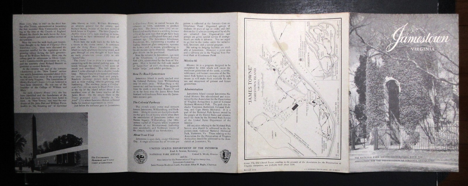 1958 Jamestown Virginia Visitors Guide with Map – National Park Service