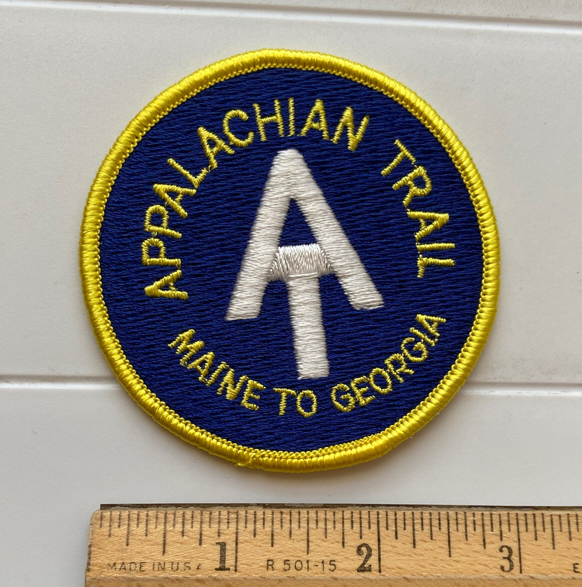 Appalachian Trail Maine to Georgia AT Logo Blue Yellow Round Embroidered Patch